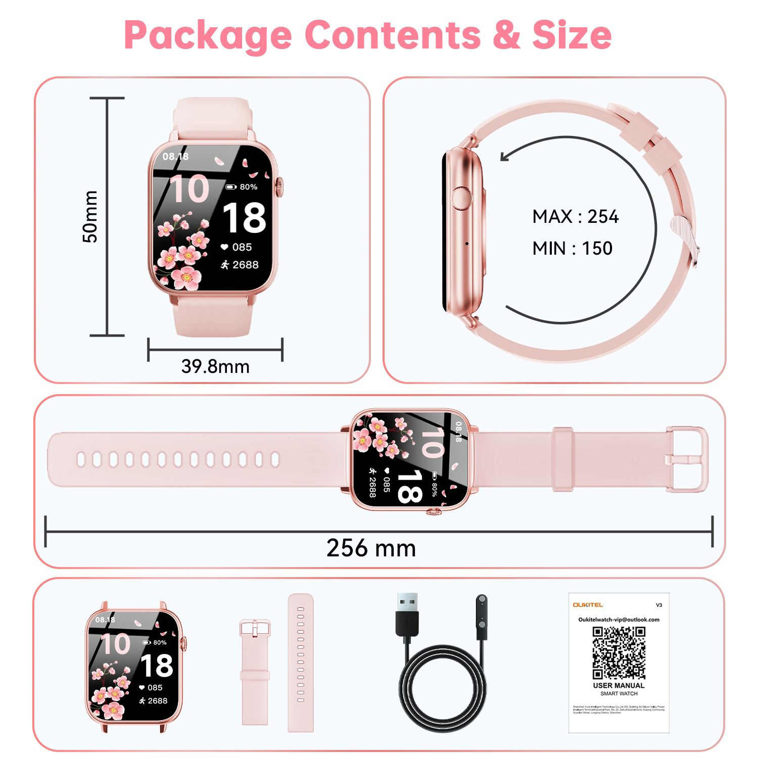 Смарт-часы OUKITEL V3 Smart Watch Pink (6941749818607)