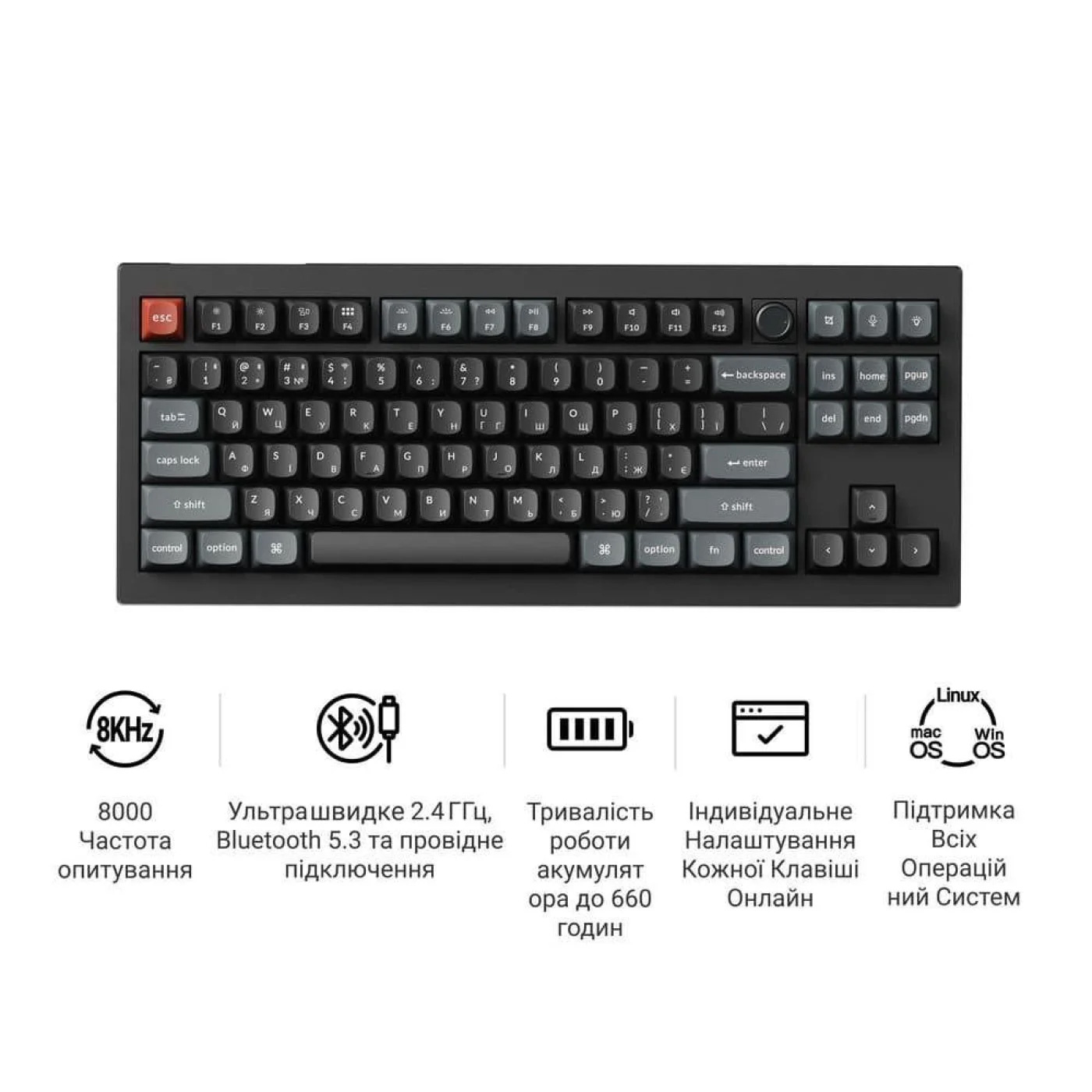 Клавиатура беспроводная KEYCHRON V3 Ultra Silk POM Red Black