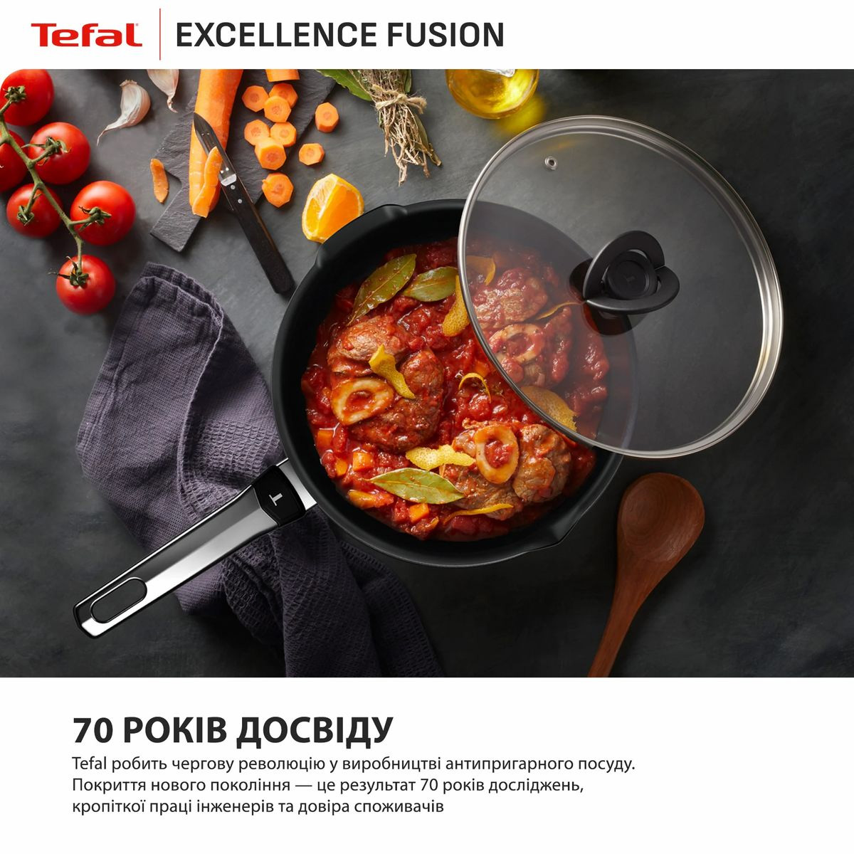 Сковорода TEFAL Excellence Fusion 24см з кришкою (G3388402)