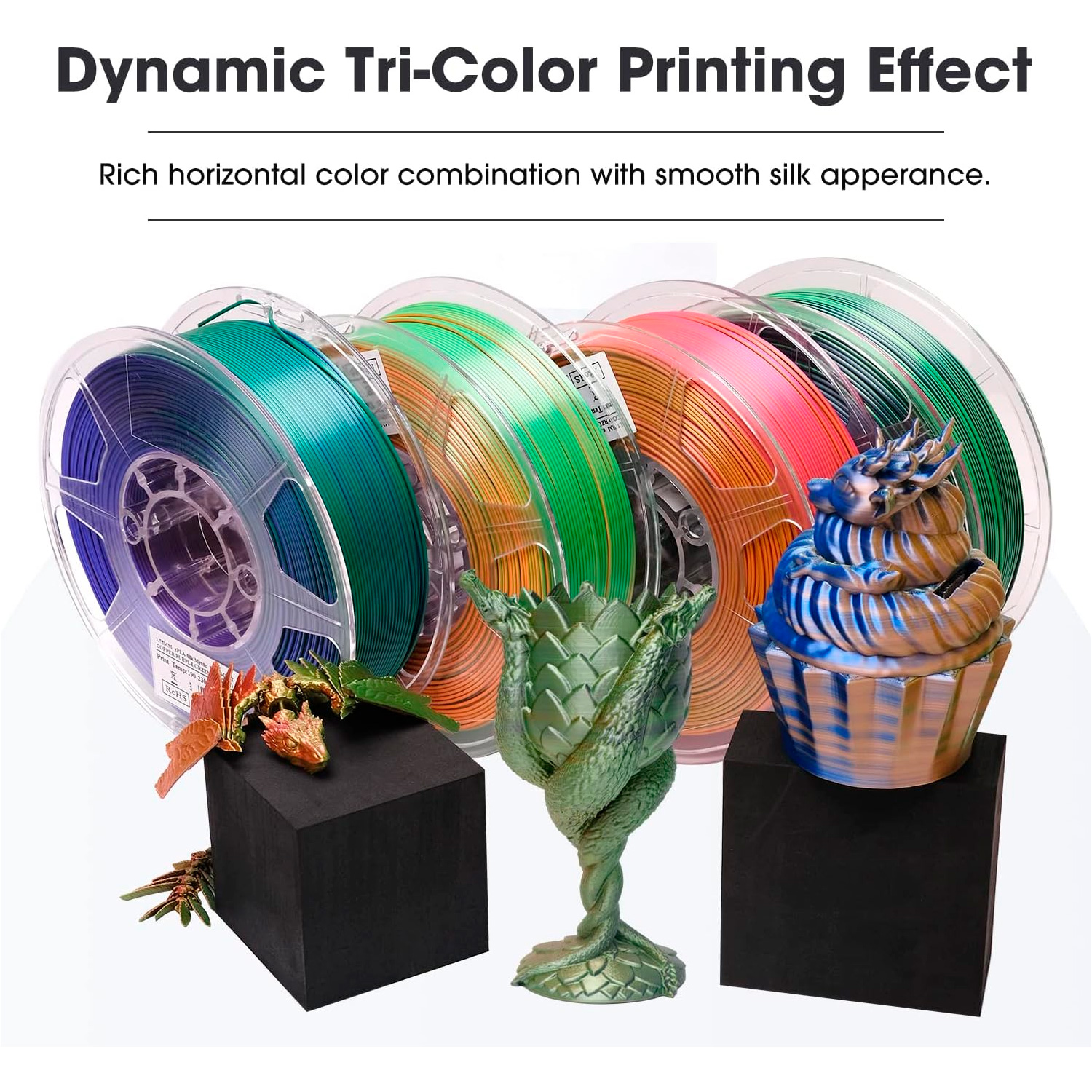 Пластик (філамент) для 3D принтера ESUN ePLA-Silk Mystic 1.75mm, 1кг, Gold/Green/Black (EPLA-SILKMYSTIC-P175JGB1)