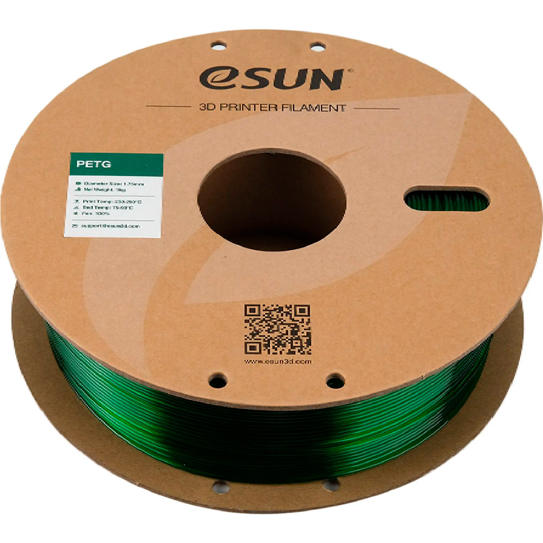 Пластик (филамент) для 3D принтера ESUN PETG 1.75mm, 1кг, Translucent Green (PETG-P175G1)