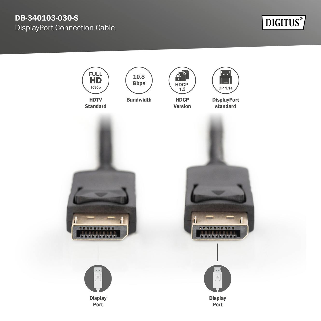 Кабель DIGITUS DisplayPort 3м Black (AK-340103-030-S)