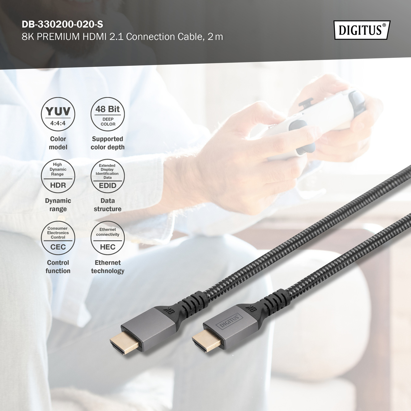 Кабель DIGITUS 8K Ultra High Speed HDMI v2.1 2м Black (DB-330200-020-S)
