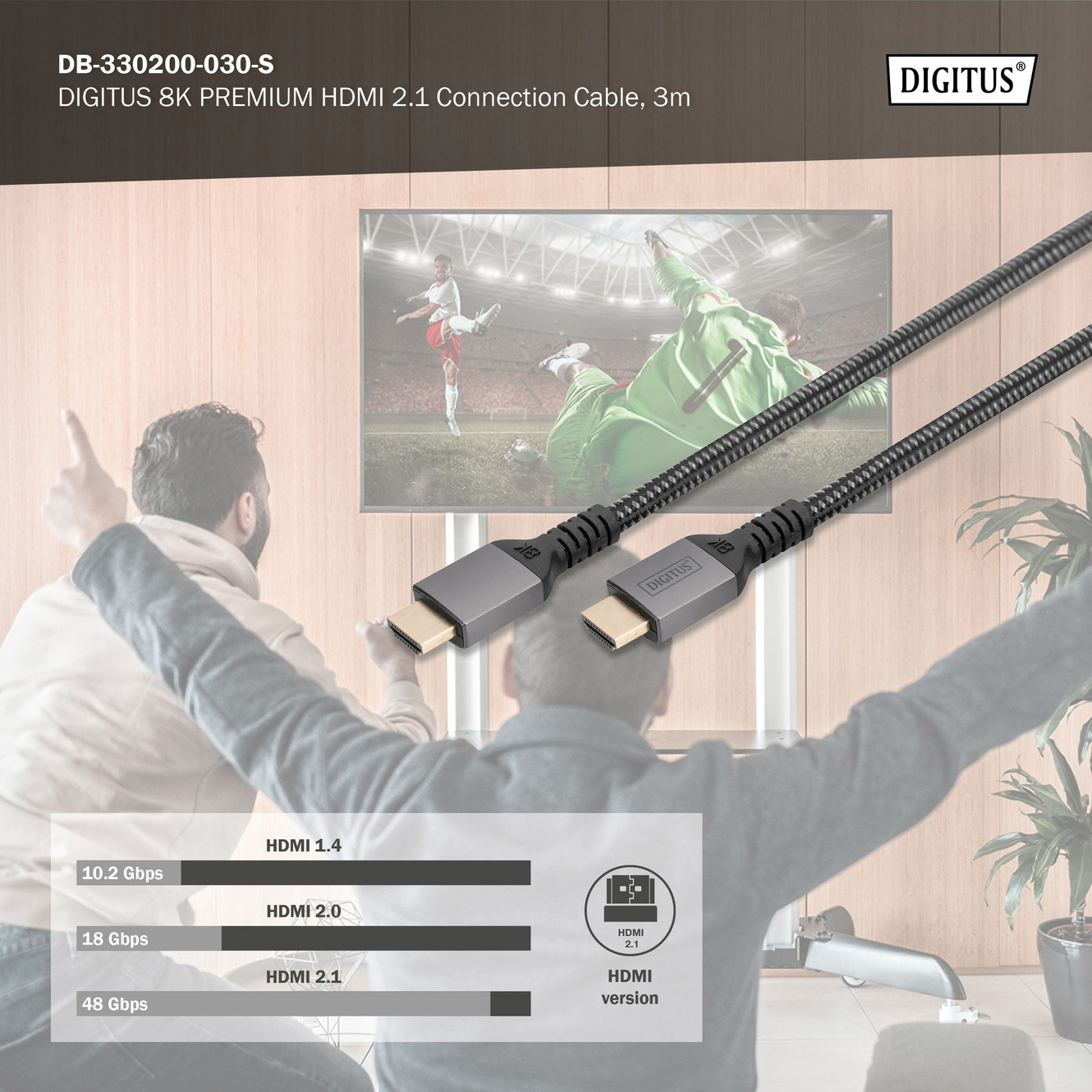Кабель DIGITUS 8K Ultra High Speed HDMI v2.1 3м Black (DB-330200-030-S)