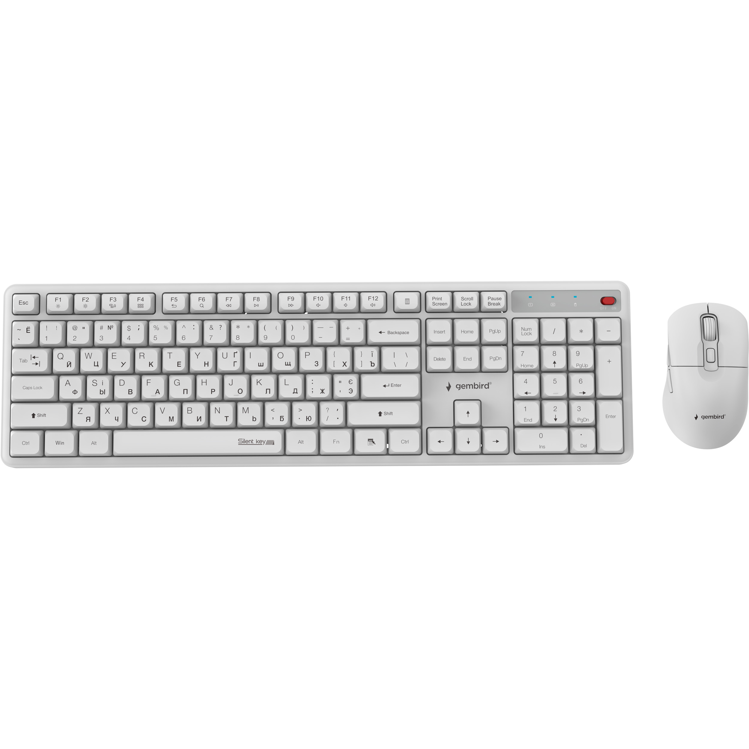 Комплект беспроводной GEMBIRD Silent Key Pro Business KBS-WMS-01-W-CYRL White
