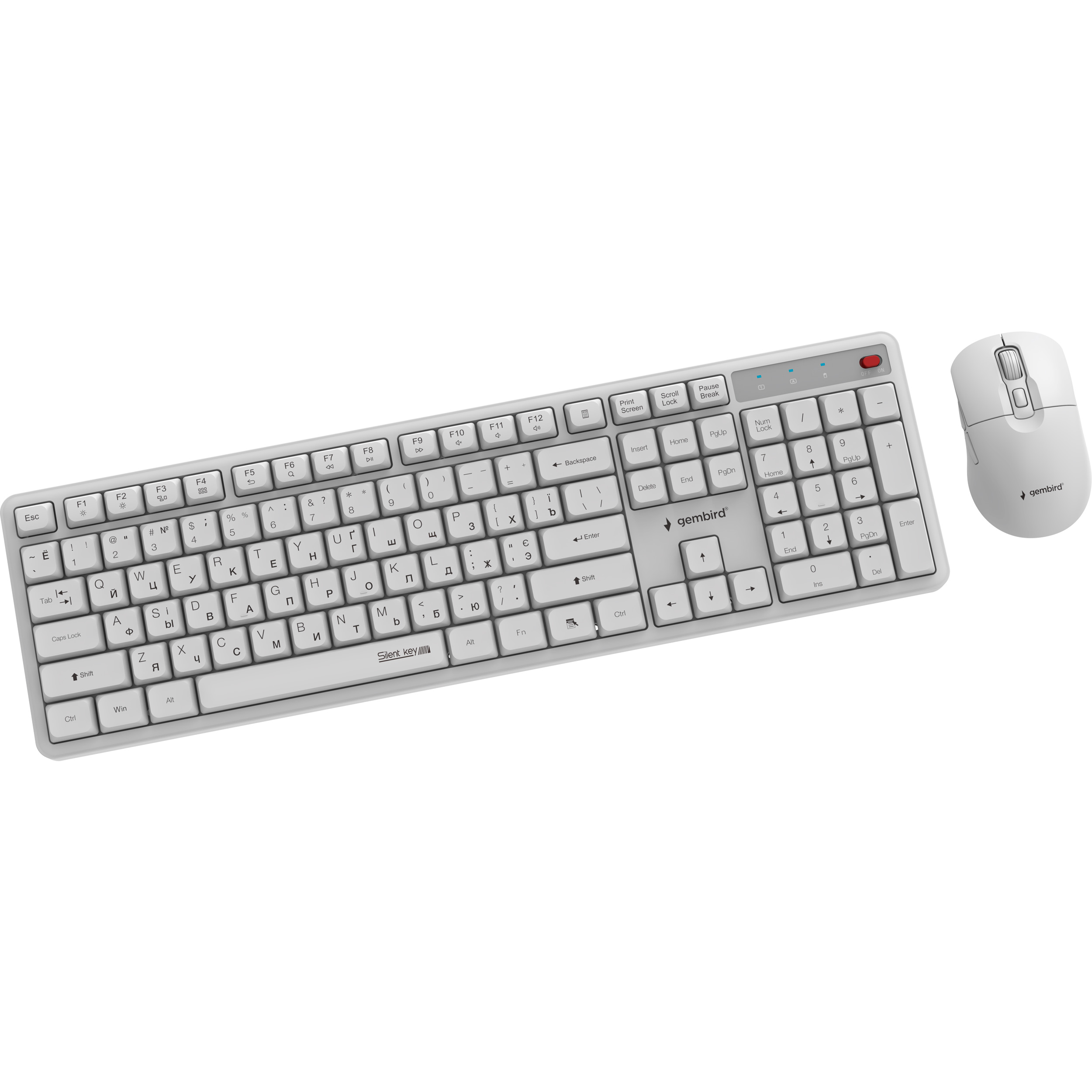 Комплект беспроводной GEMBIRD Silent Key Pro Business KBS-WMS-01-W-CYRL White