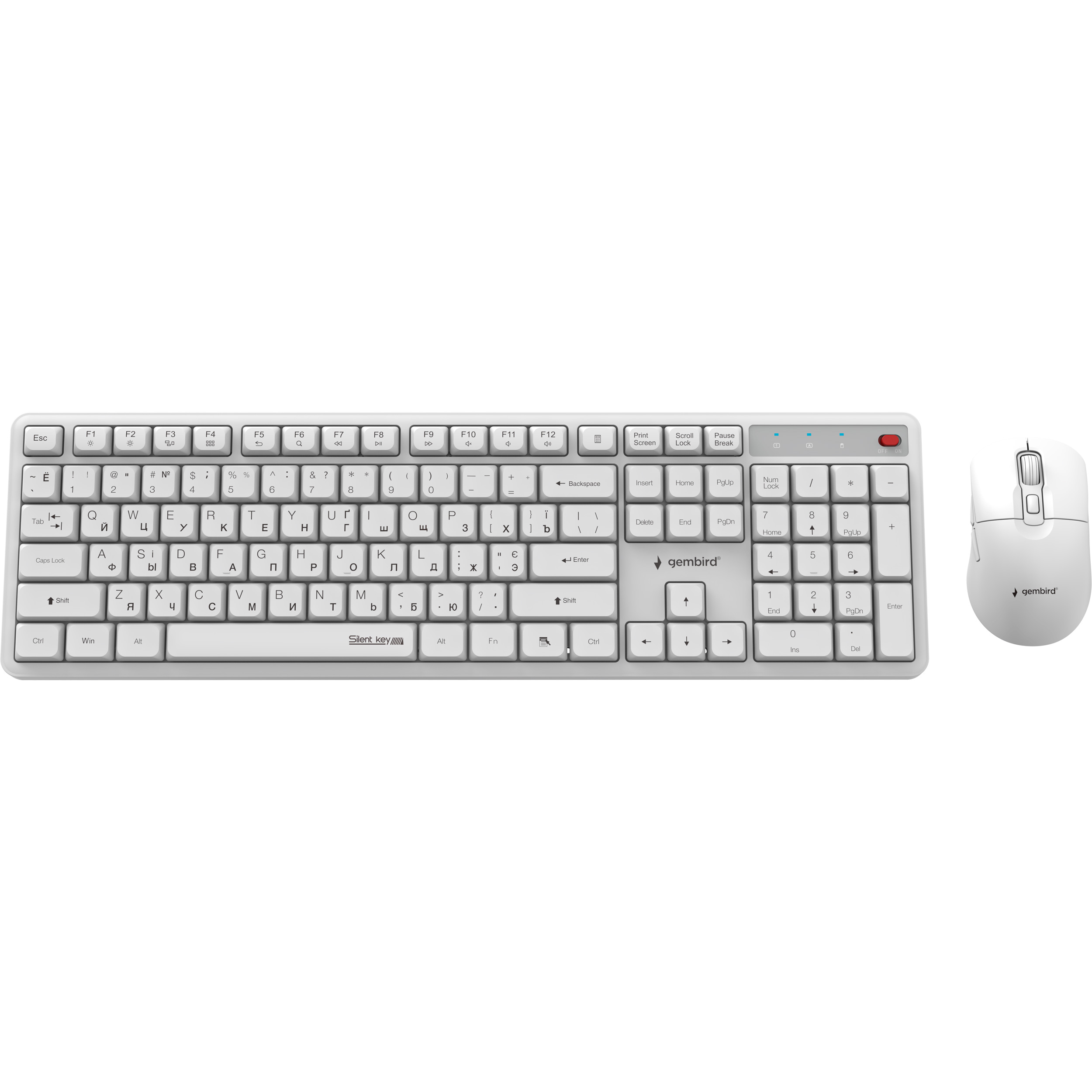 Комплект беспроводной GEMBIRD Silent Key Pro Business KBS-WMS-01-W-CYRL White