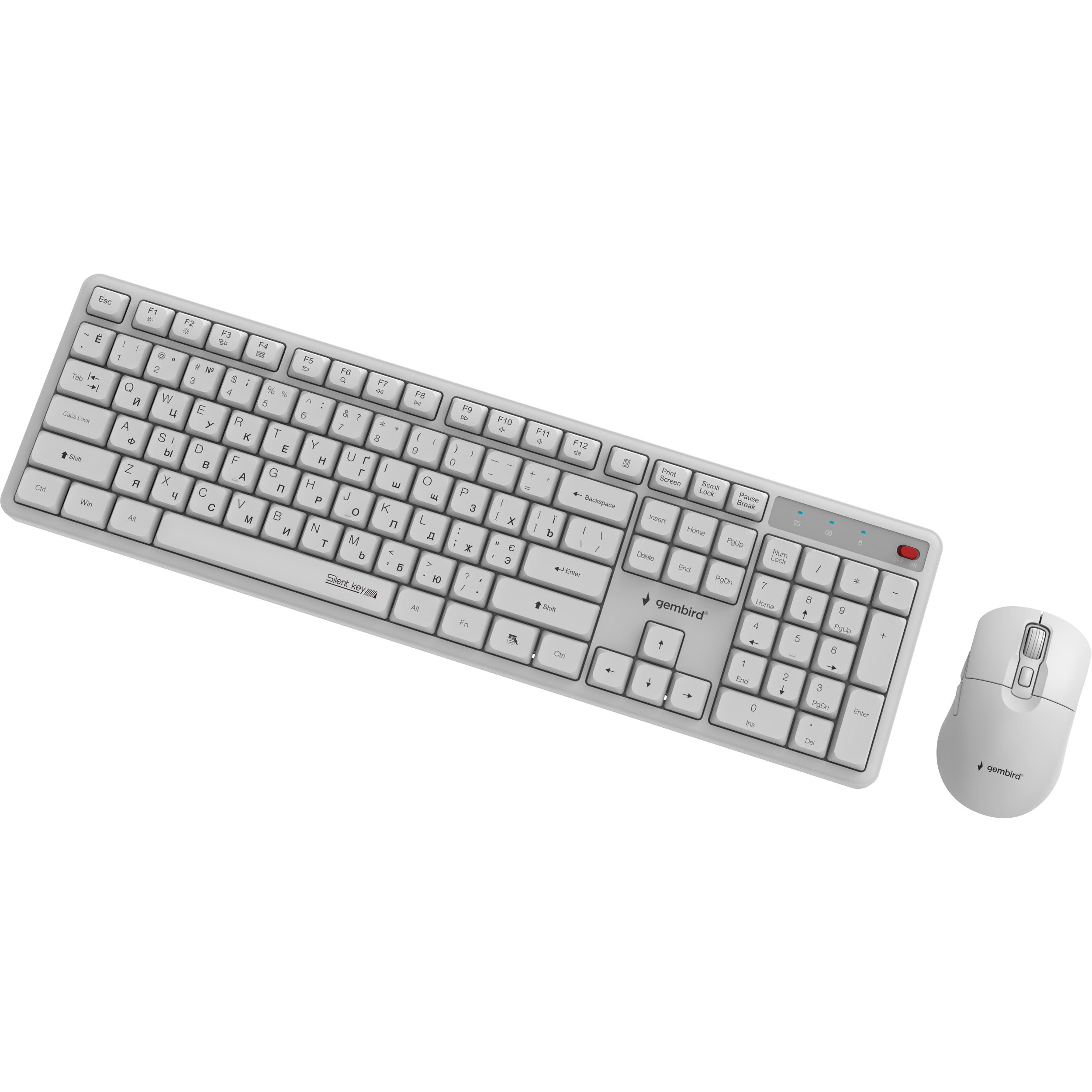 Комплект беспроводной GEMBIRD Silent Key Pro Business KBS-WMS-01-W-CYRL White