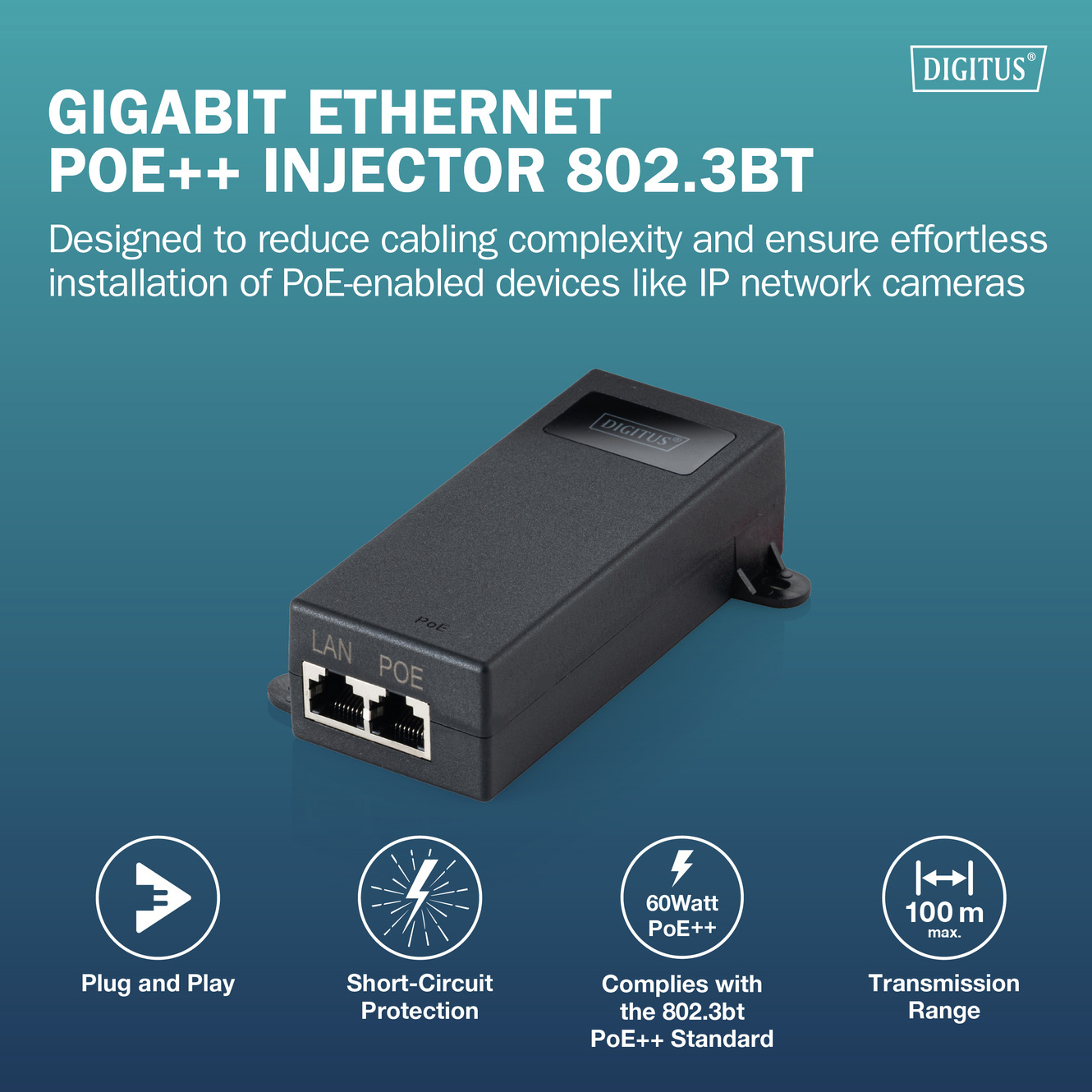 PoE інжектор DIGITUS Gigabit Ethernet PoE++ Injector (DN-95104-1)
