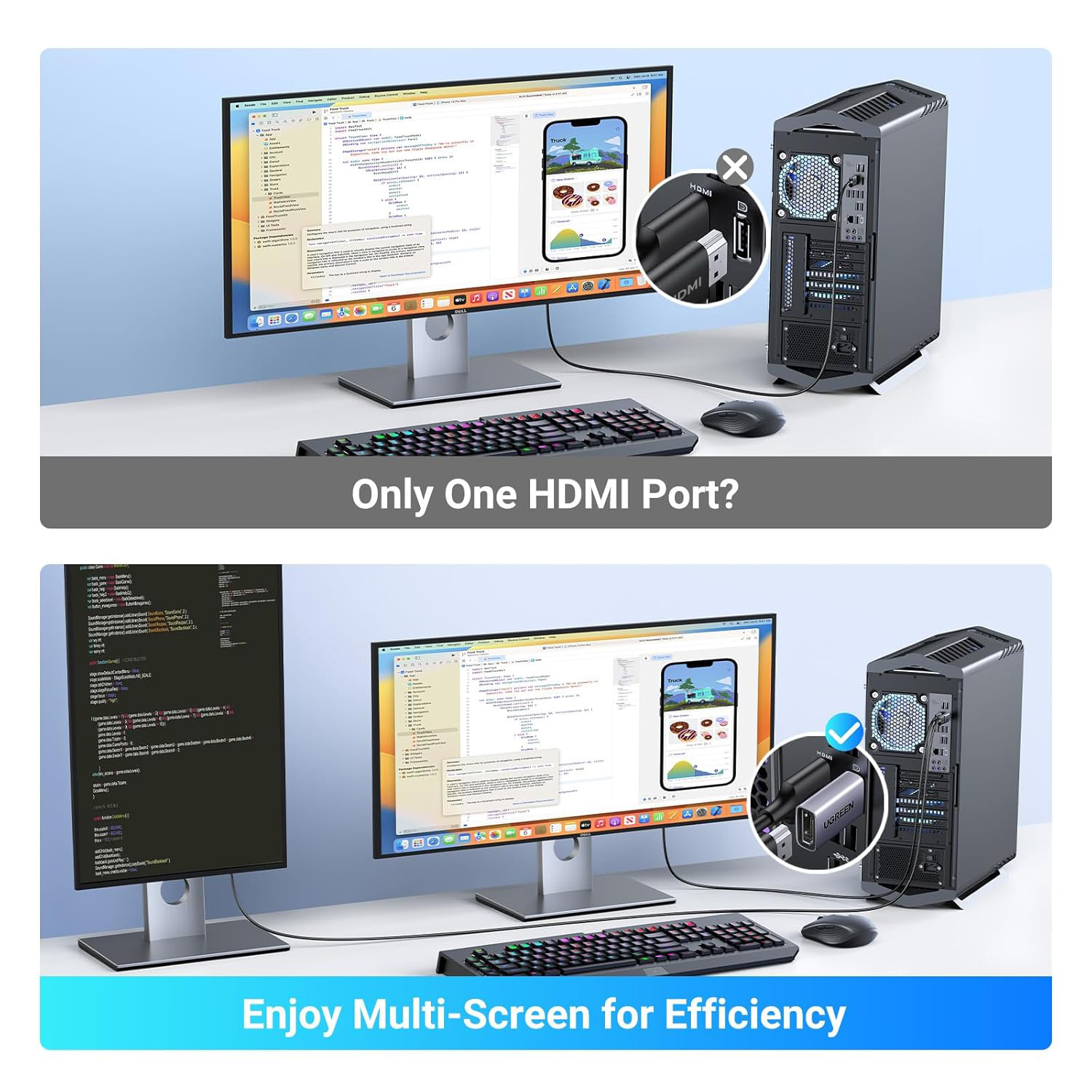 Адаптер UGREEN DP130 DisplayPort - HDMI 4K@30Hz 2-pack Gray (55935)