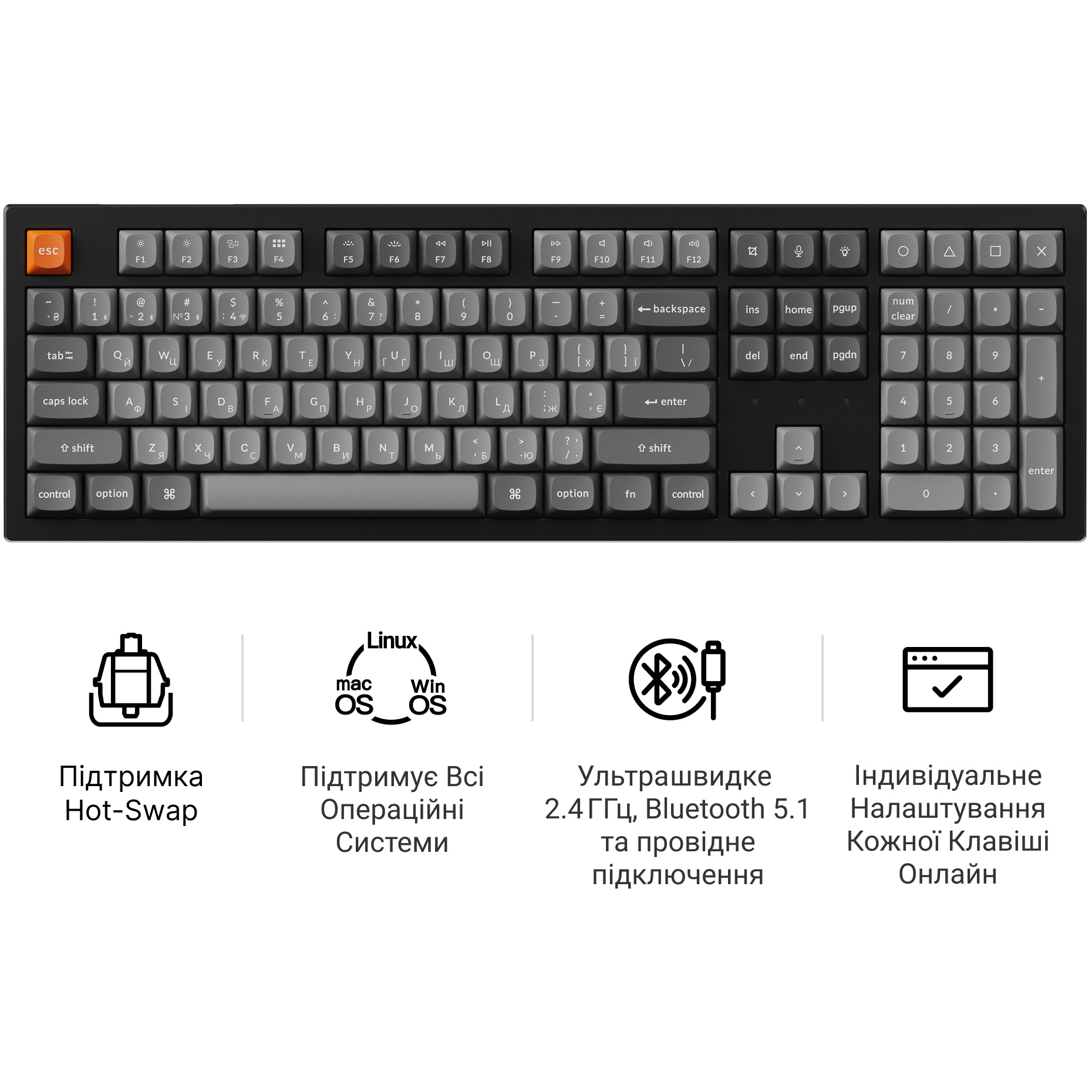 Клавіатура бездротова KEYCHRON K10 Max Super Banana Switch Black