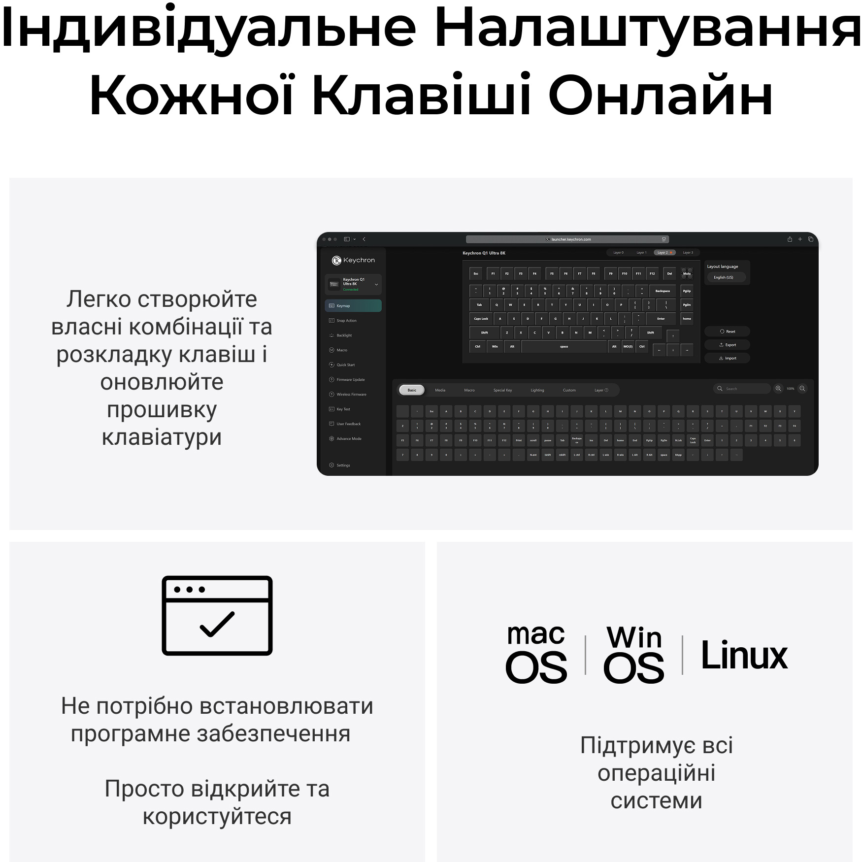 Клавиатура беспроводная KEYCHRON Q1 Ultra Silk POM Red Switch Black