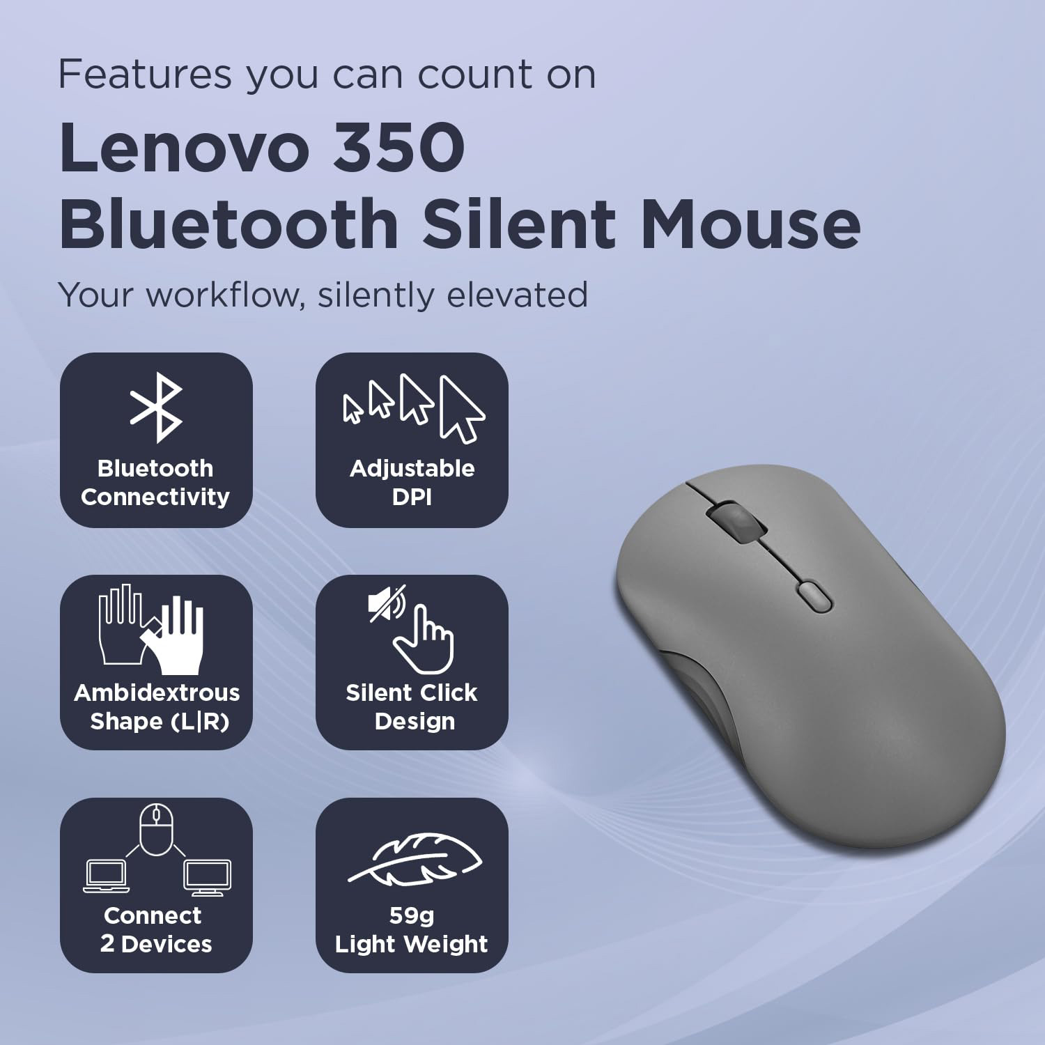 Мышь LENOVO 350 Bluetooth Silent Mouse Luna Gray (GY51S61904)