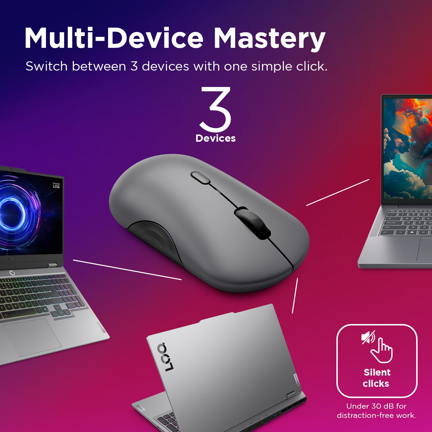 Миша LENOVO 700 Multi-Device Wireless Silent Mouse Luna Gray (GY51S61898)