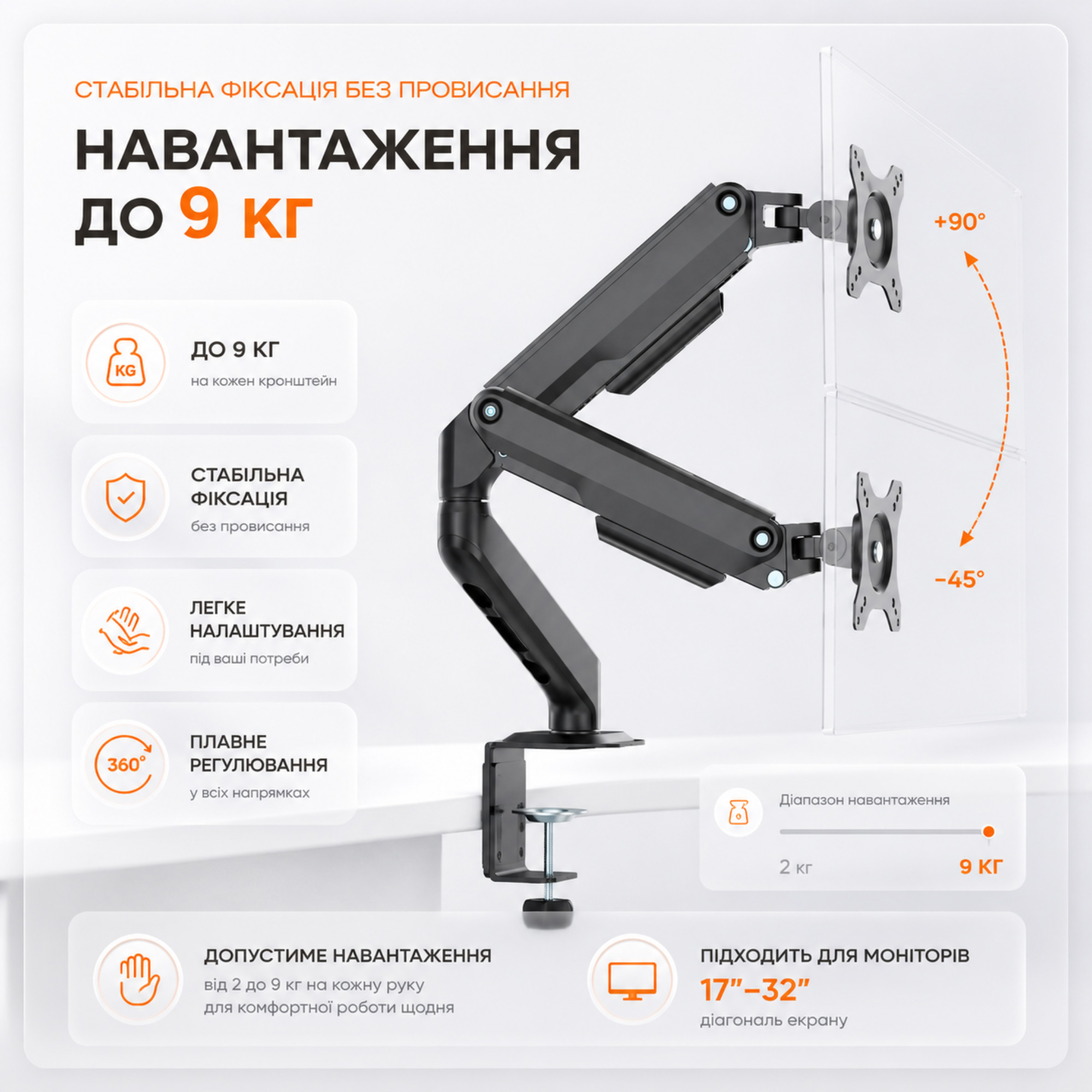 Крепление настольное для 2-х мониторов ITECH MBSG-04F 17"-32" Black