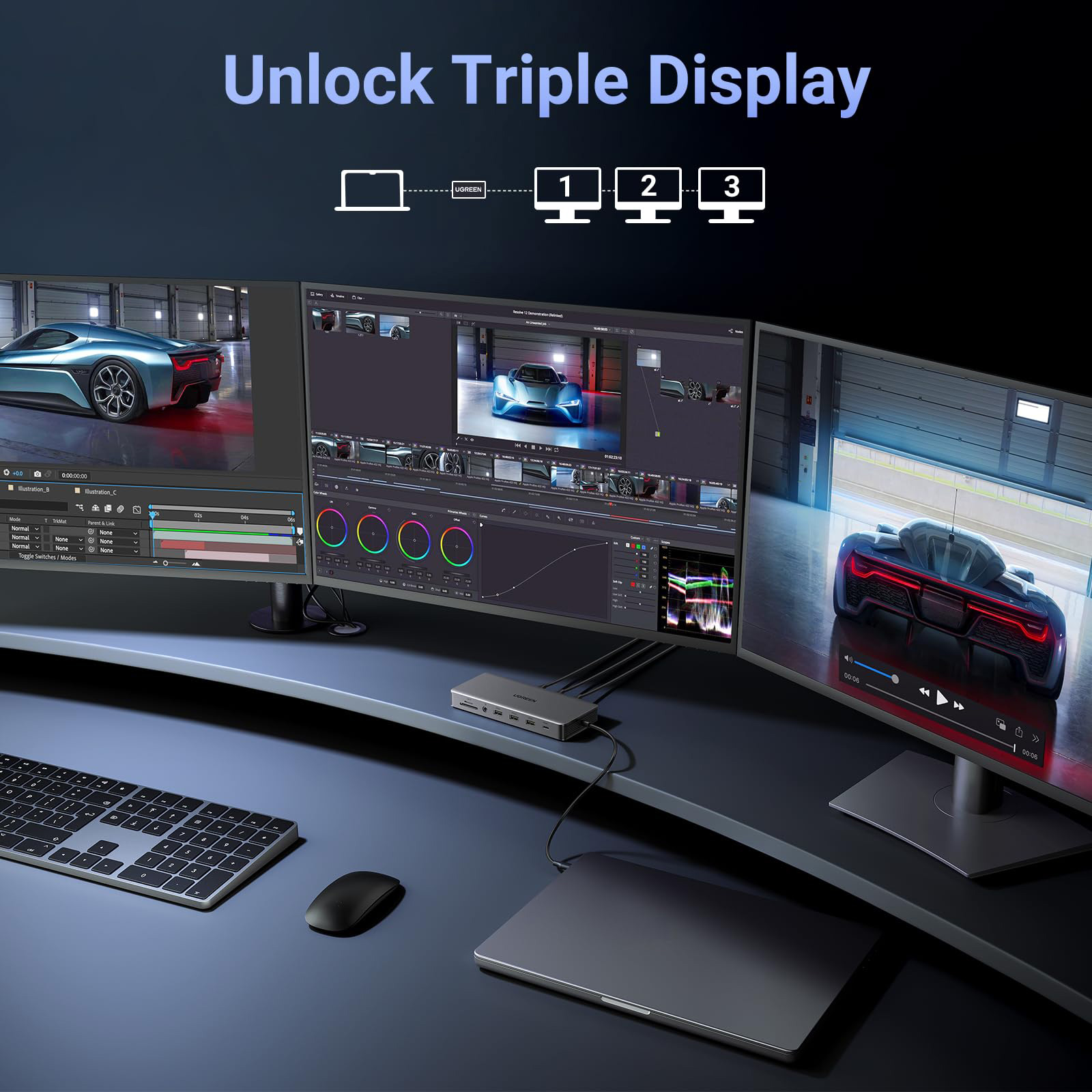 Порт-репликатор UGREEN CM681 Revodok Pro 313 13-in-1 Triple Display Docking Station (15978)
