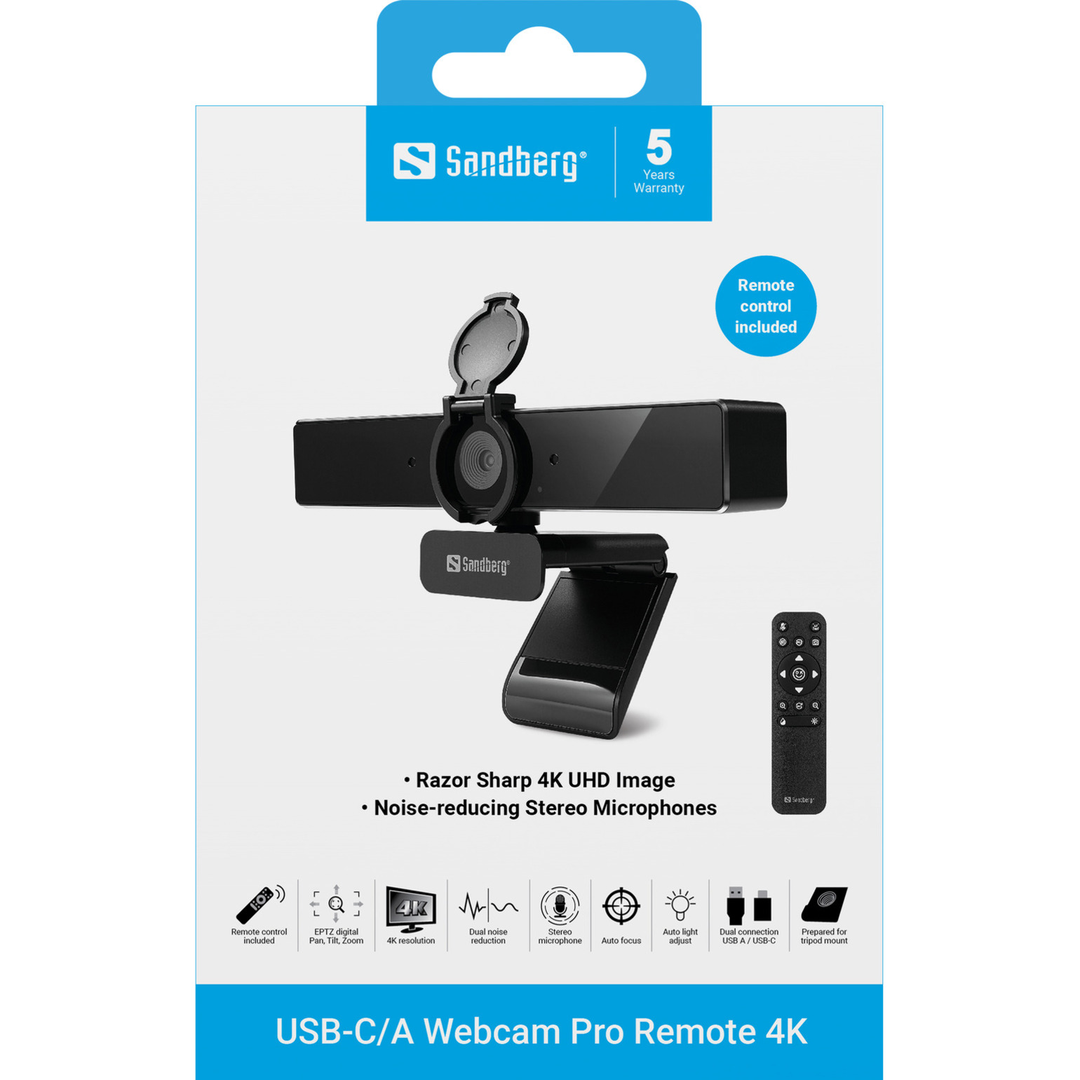 Веб-камера для стримінгу SANDBERG USB C/A Webcam Pro Remote 4K (134-45)