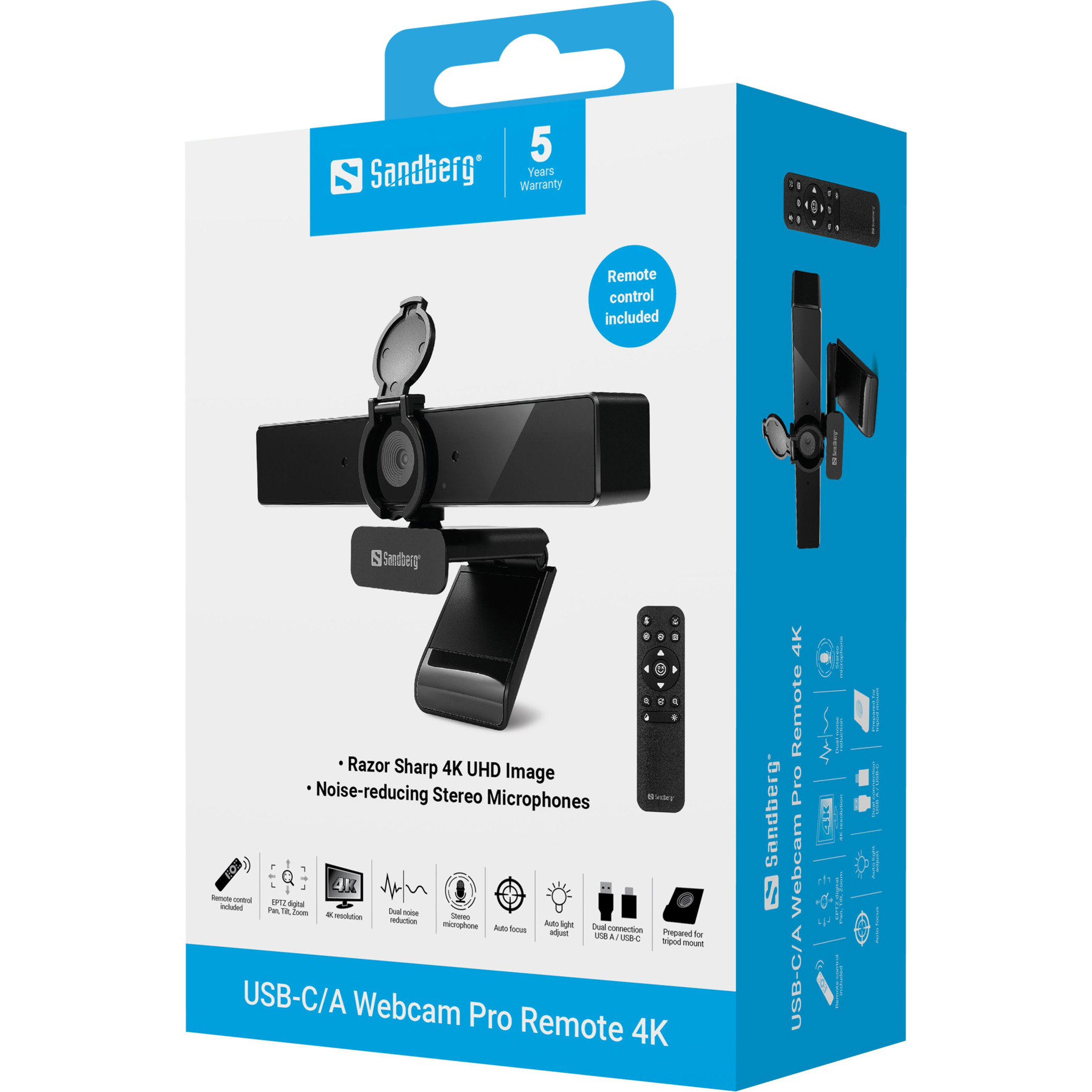 Веб-камера для стримінгу SANDBERG USB C/A Webcam Pro Remote 4K (134-45)