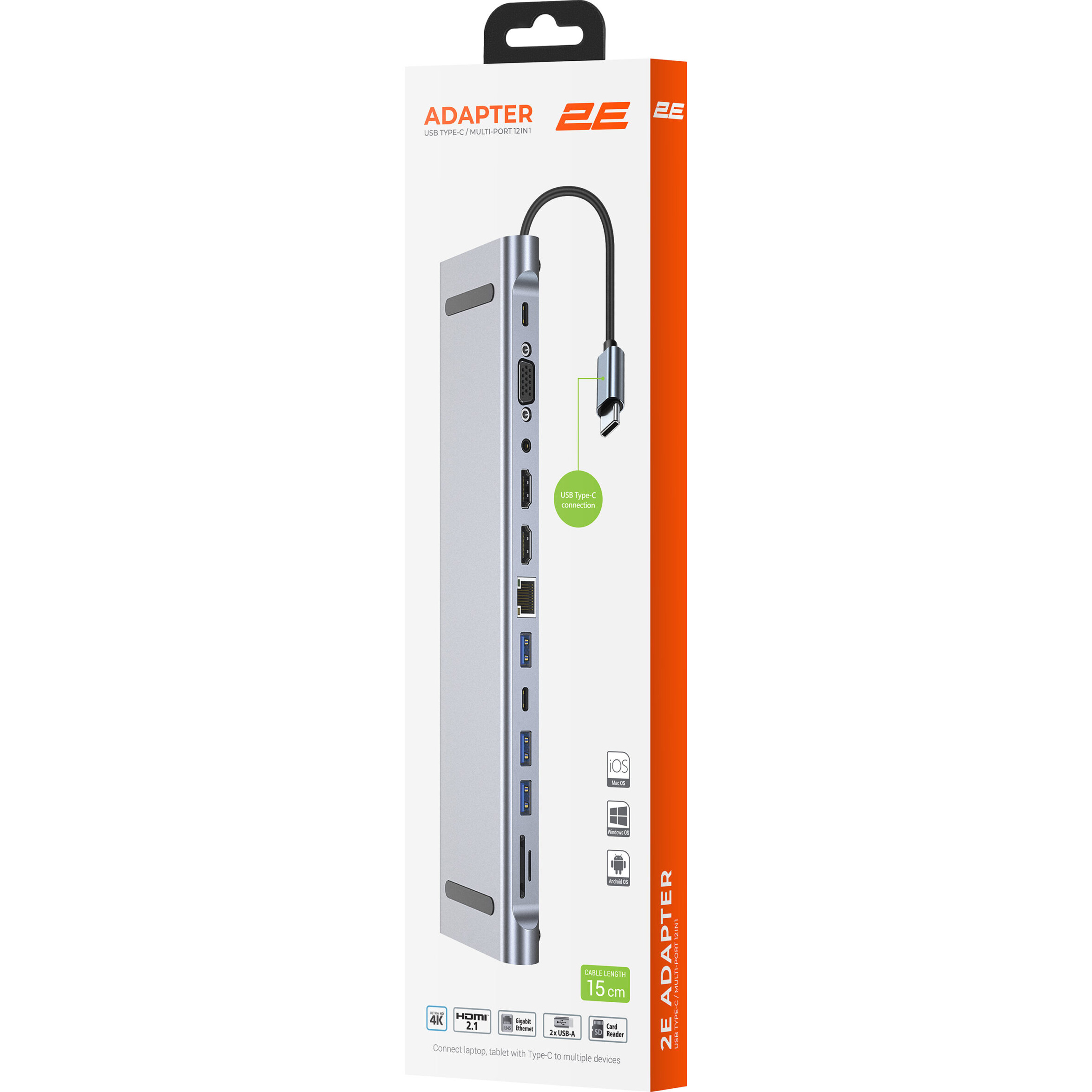 Док-станция 2E USB-C to 2xHDMI, 1xVGA, 2xUSB3.0, 1xUSB2.0, 2xPD, LAN, AUX, SD/TF (2E-W2703)