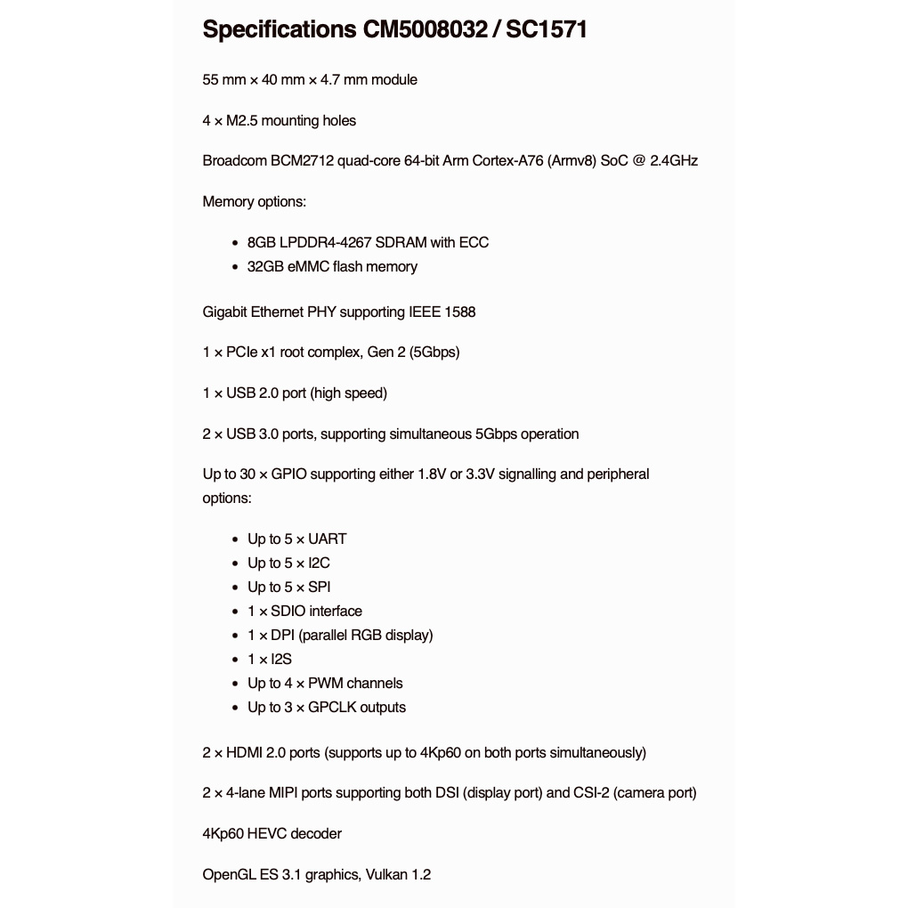 Микро-ПК RASPBERRY PI Compute Module 5 8GB RAM 32GB eMMC (CM5008032)