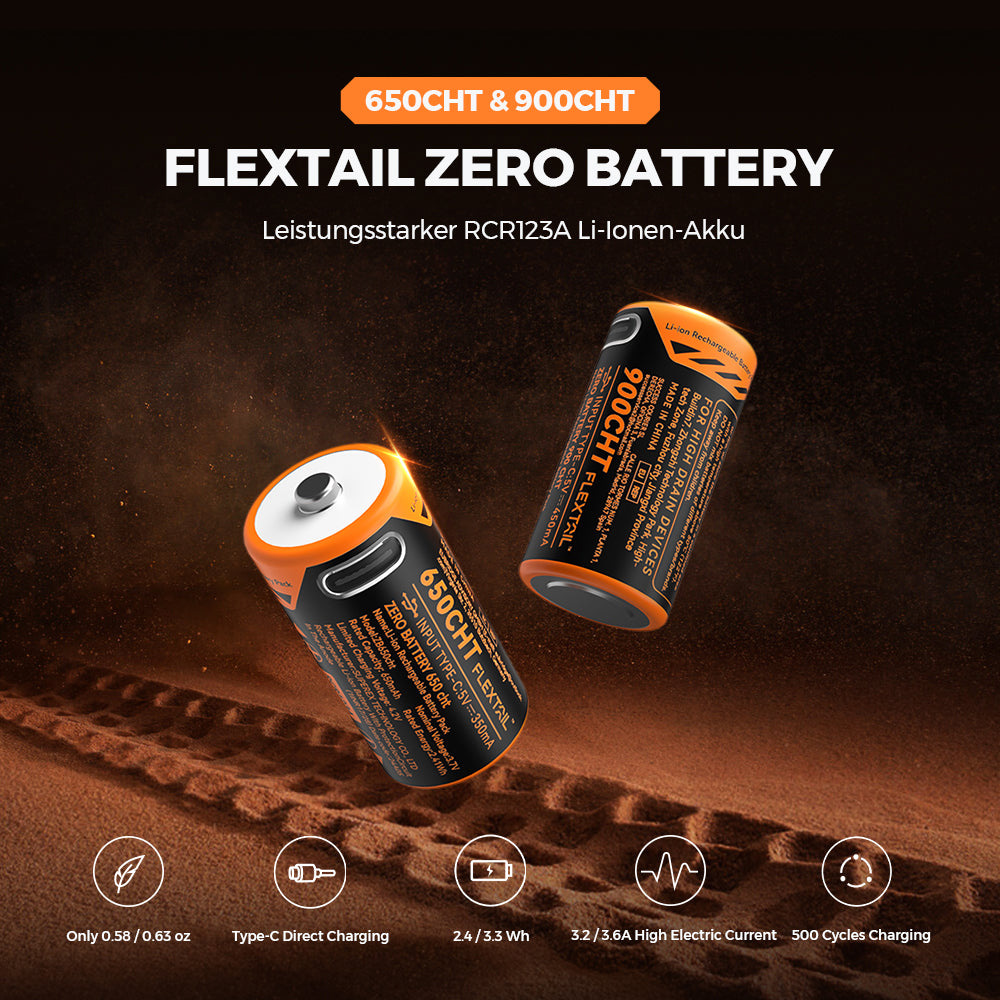 Акумулятор FLEXTAIL Zero Battery RCR123A 16340 900mAh 3.6V, USB-C заряджання