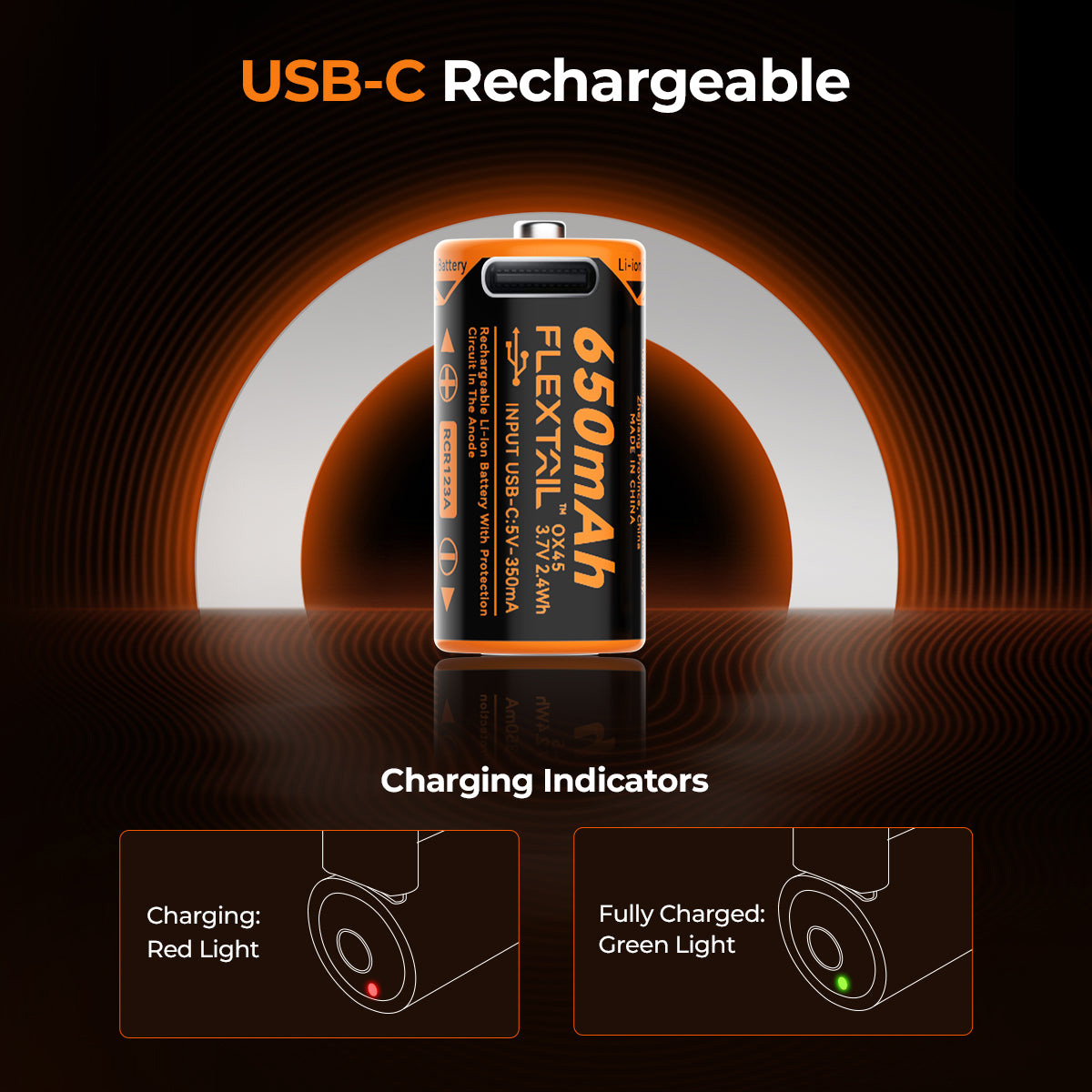 Акумулятор FLEXTAIL Zero Battery RCR123A 16340 900mAh 3.6V, USB-C заряджання