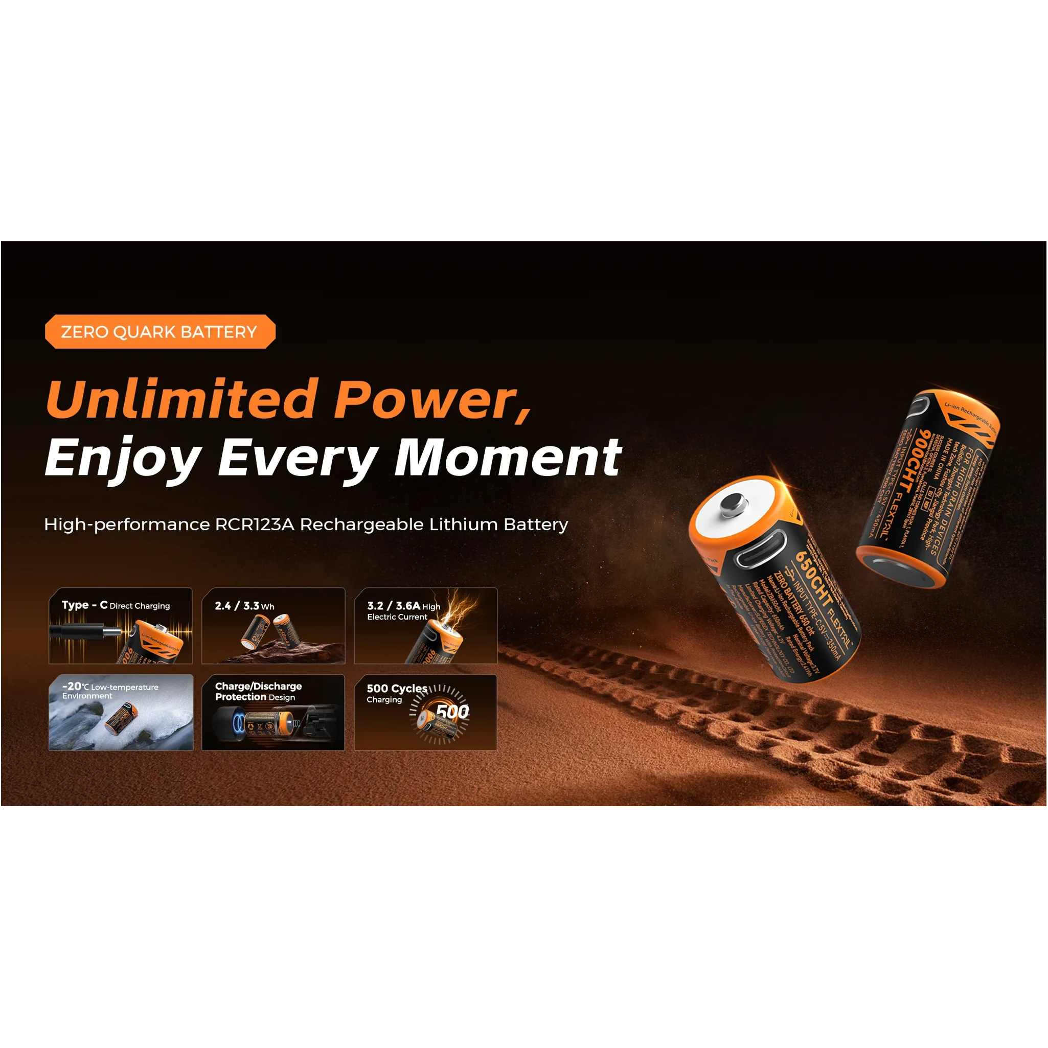Акумулятор FLEXTAIL Zero Battery RCR123A 16340 900mAh 3.6V, USB-C заряджання