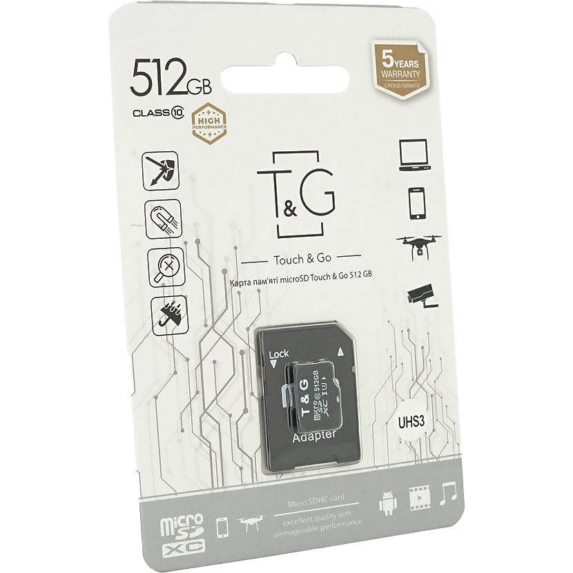 Карта пам'яті T&G microSDXC 512GB UHS-I Class 10 + SD-adapter (T&G/KP512)