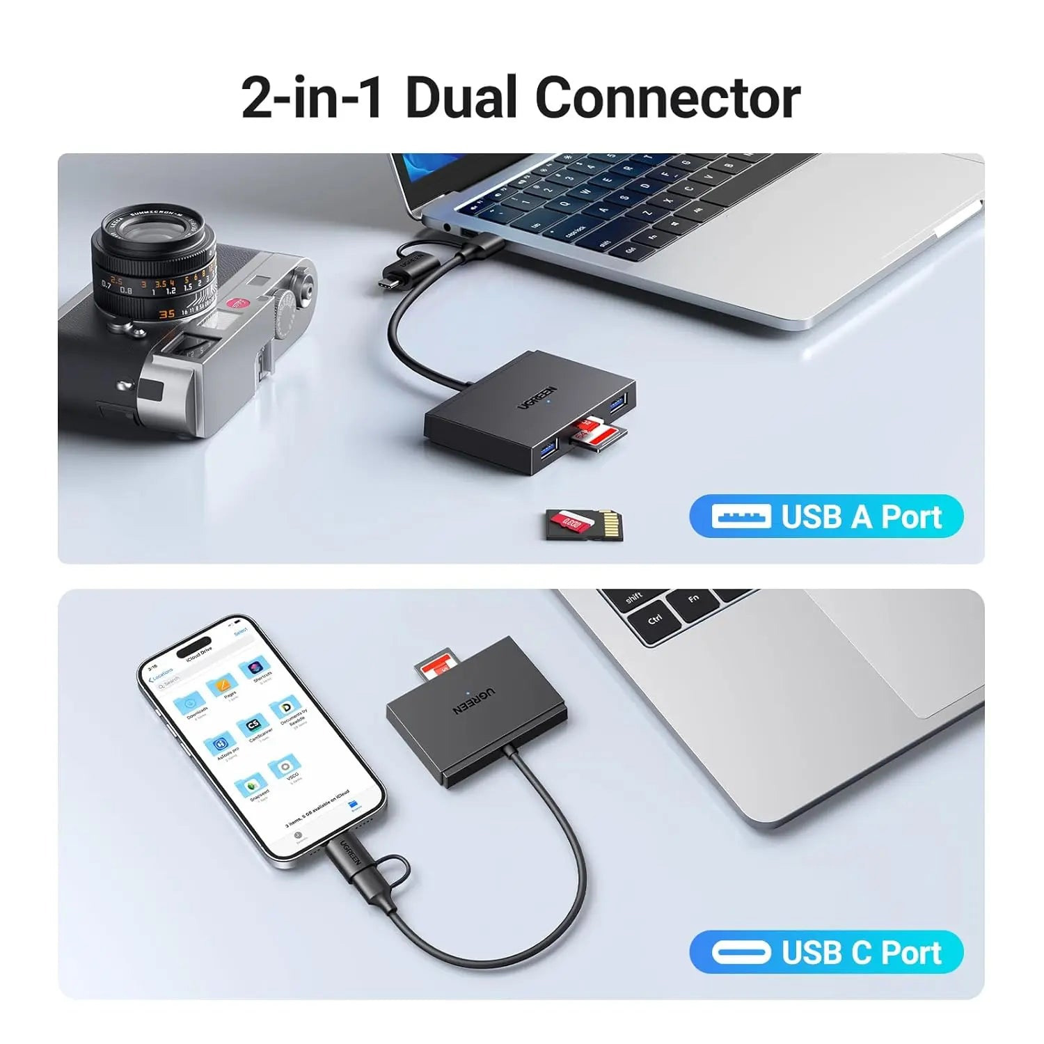 Кардридер UGREEN CM812 4-in-1 Type-C +USB3.0 Card Reader for TF/SD Black (45167)