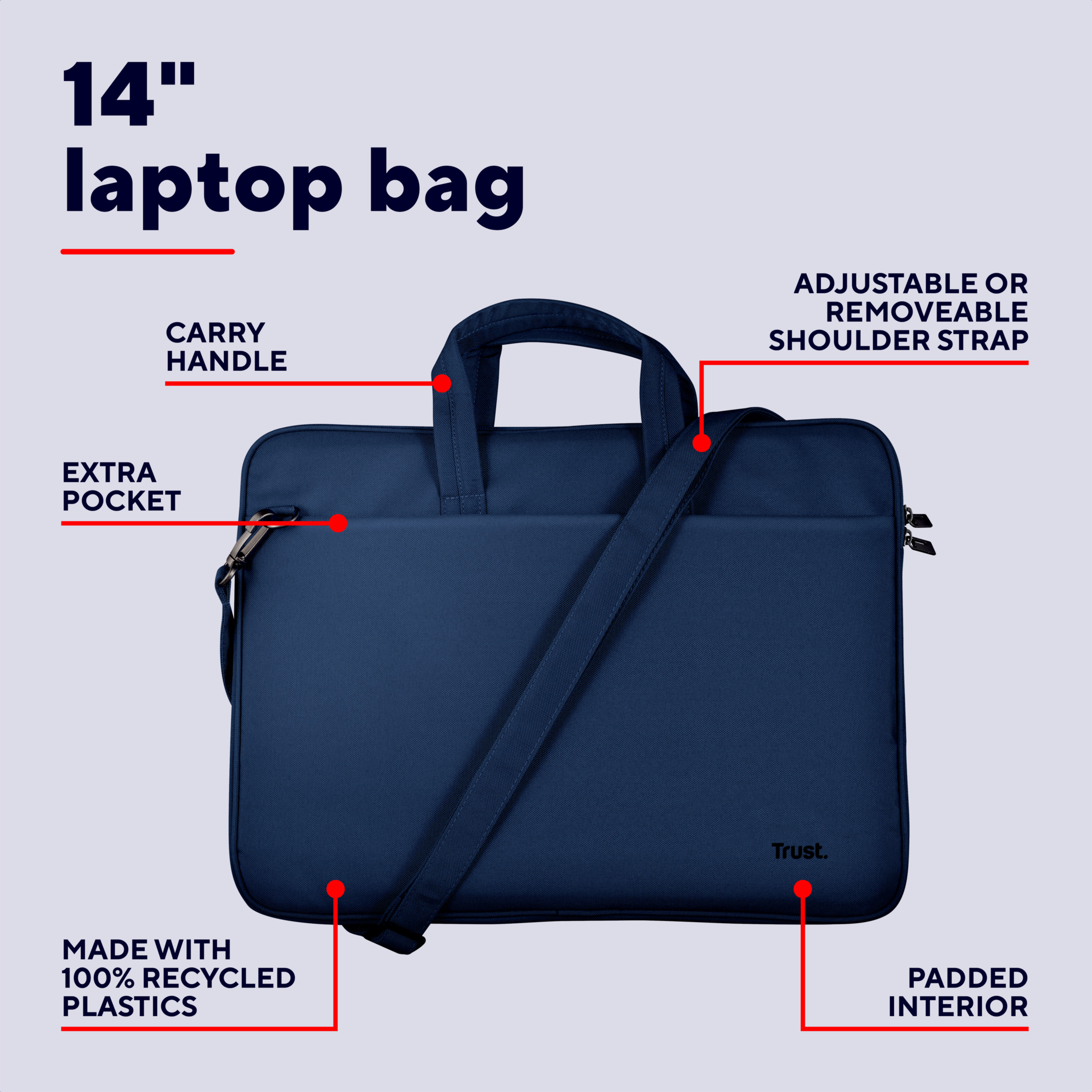 Сумка для ноутбука TRUST Bologna Slim 14" Blue (26208_TRUST)