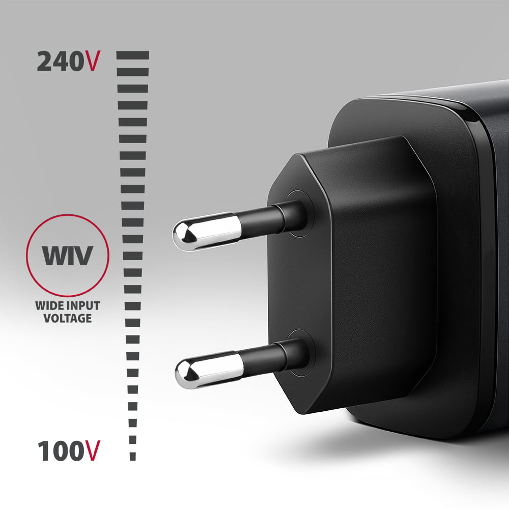 Зарядний пристрій AXAGON 1xUSB-A QC4.0, 1xUSB-C PD45W, LCD Black