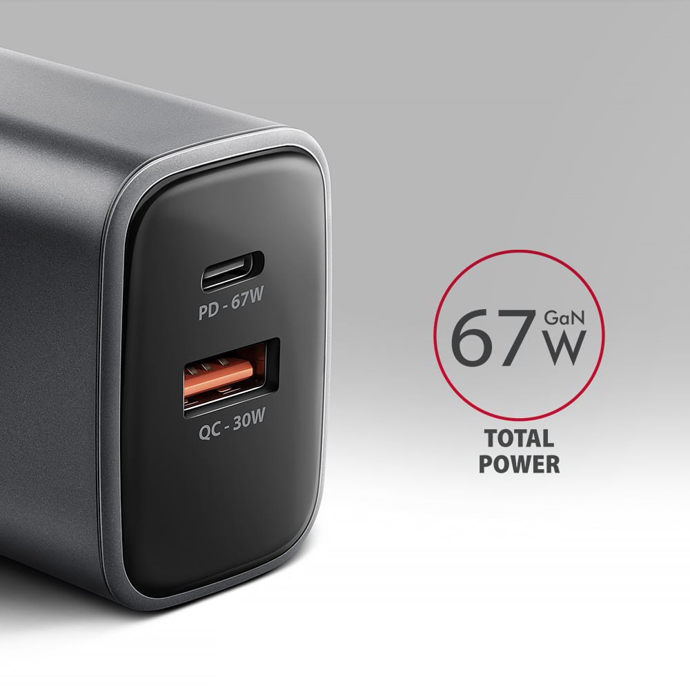 Зарядний пристрій AXAGON 1xUSB-A QC4.0, 1xUSB-C PD45W Black