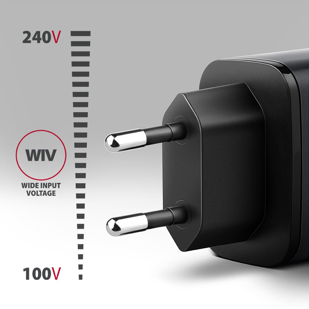 Зарядний пристрій AXAGON 1xUSB-A QC4.0, 1xUSB-C PD45W Black