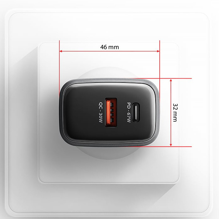 Зарядний пристрій AXAGON 1xUSB-A QC4.0, 1xUSB-C PD45W Black