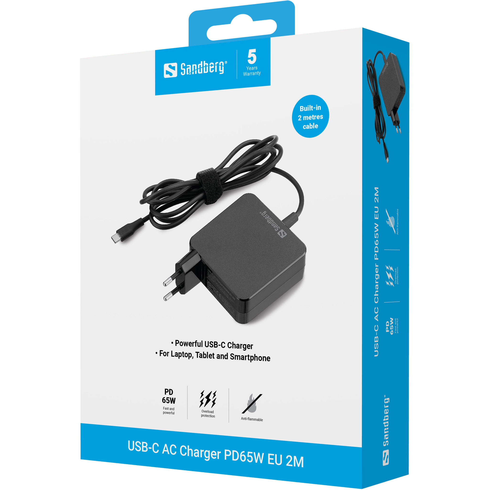 Зарядное устройство SANDBERG 1xUSB-C, PD65W Black w/USB-C cable (135-79)