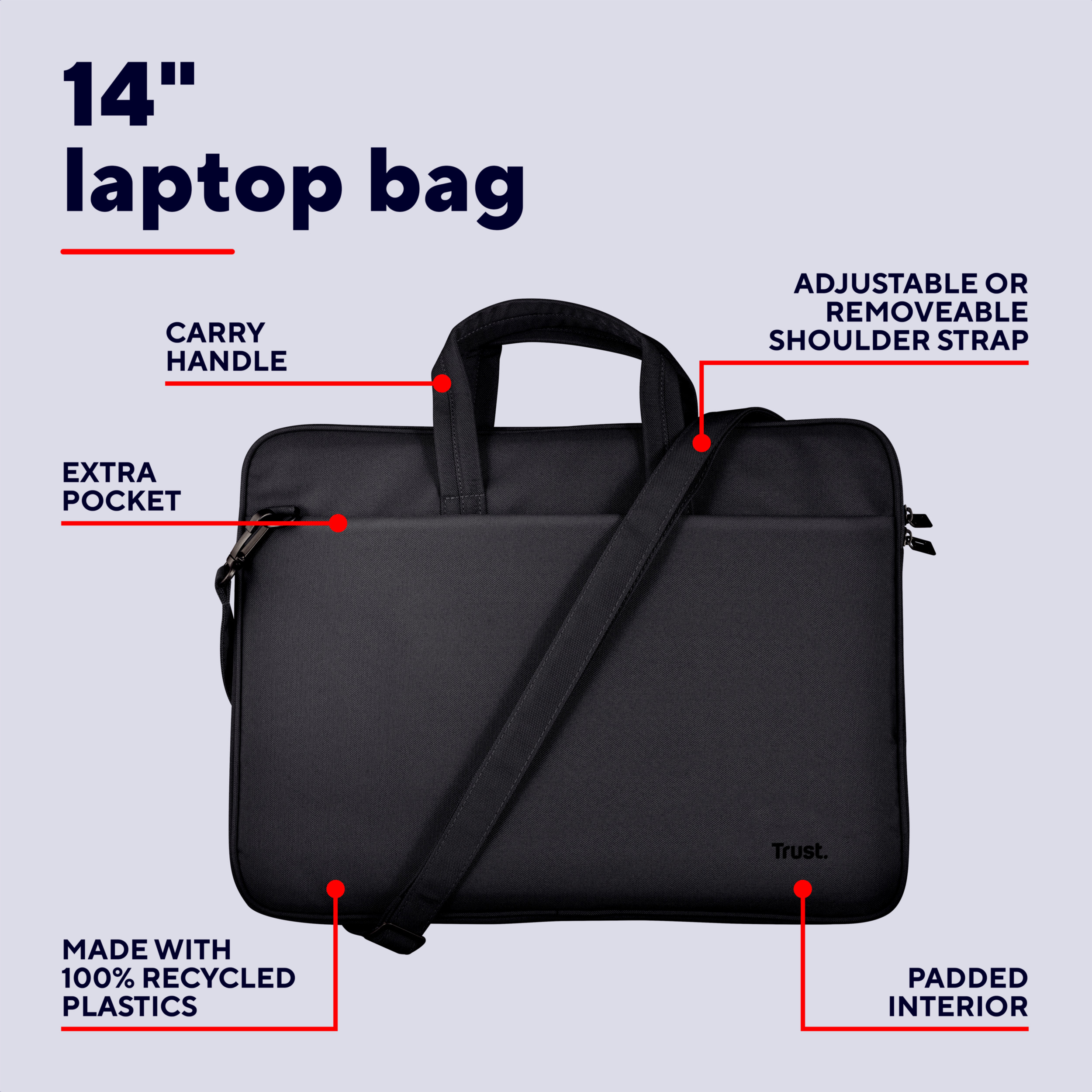 Сумка для ноутбука TRUST Bologna Slim 14" Black (26207)