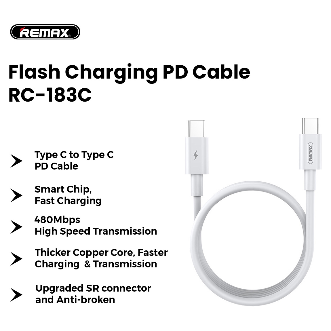 Кабель REMAX Marlik Type-C to Type-C PD 100W 2м White (RC-183C)
