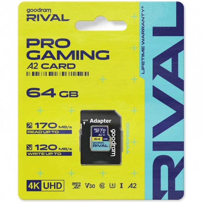 Карта памяти GOODRAM microSDXC Rival M2AA 64GB UHS-I U3 V30 A2 Class 10 + SD-adapter (GGSM2AA-0640R12)