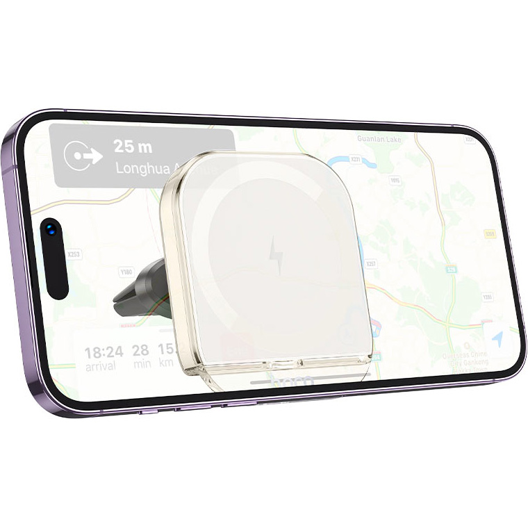 Автотримач з бездротовою зарядкою HOCO HW17 Crystal Magnetic Wireless Charge Car Holder White