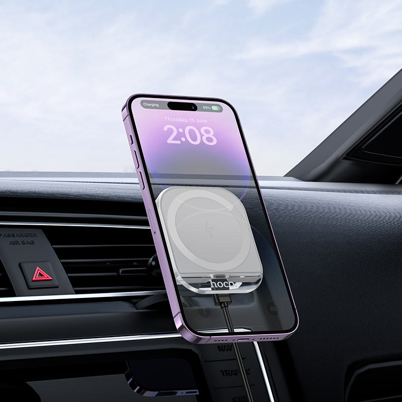 Автотримач з бездротовою зарядкою HOCO HW17 Crystal Magnetic Wireless Charge Car Holder White