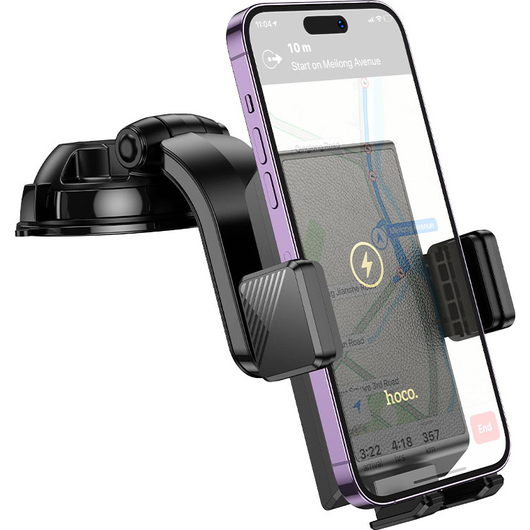 Автодержатель с беспроводной зарядкой HOCO HW22 Precious Center Console Wireless Fast Charging Car Holder Black