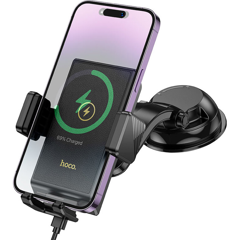 Автодержатель с беспроводной зарядкой HOCO HW22 Precious Center Console Wireless Fast Charging Car Holder Black