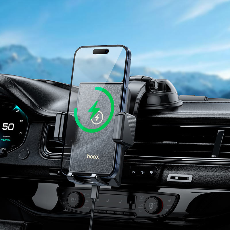 Автодержатель с беспроводной зарядкой HOCO HW22 Precious Center Console Wireless Fast Charging Car Holder Black