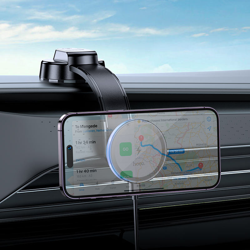 Автотримач з бездротовою зарядкою HOCO HW25 Neon Magnetic Wireless Charging Center Console Car Holder Black