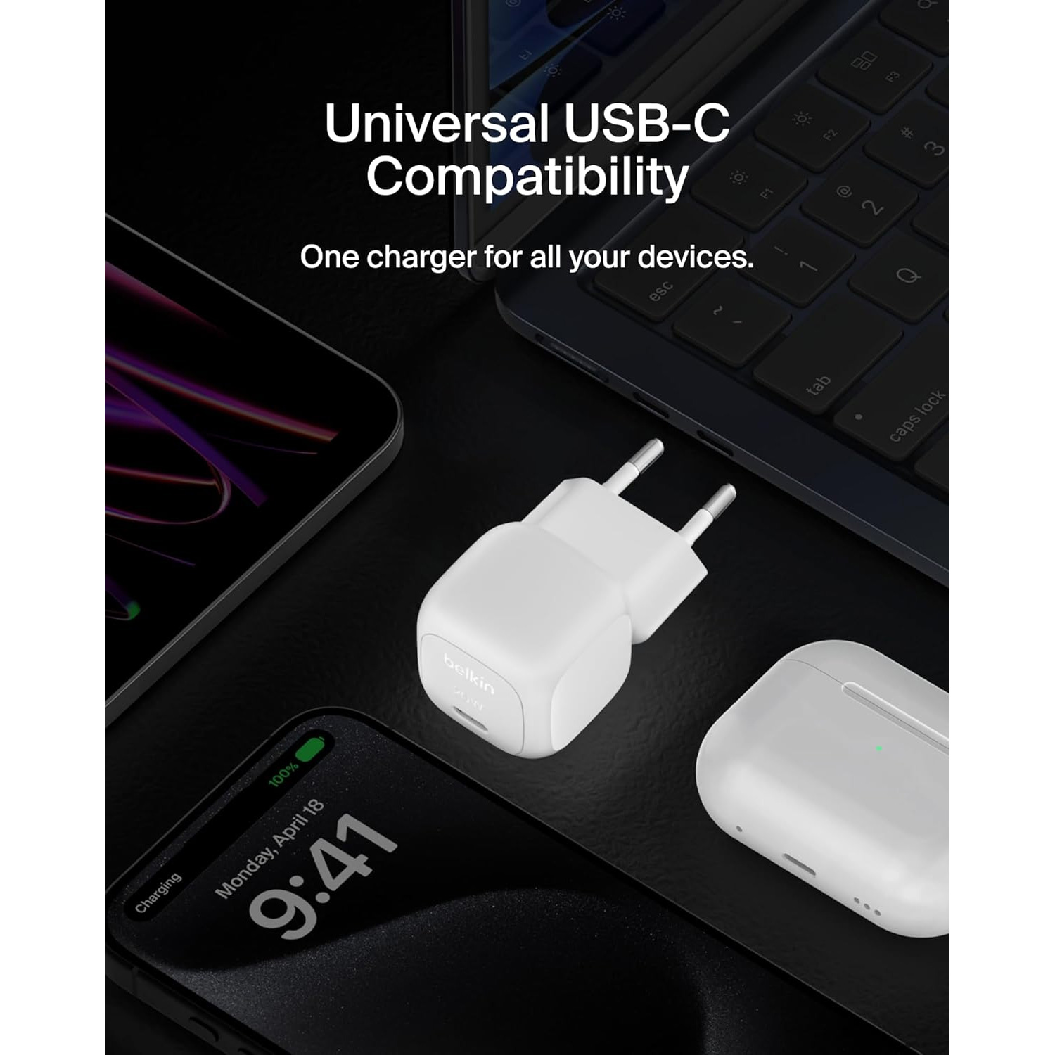 Зарядний пристрій BELKIN BoostCharge Compact USB-C Wall Charger 20W White w/Type-C cable (WCA009KQ1MWH-B6)