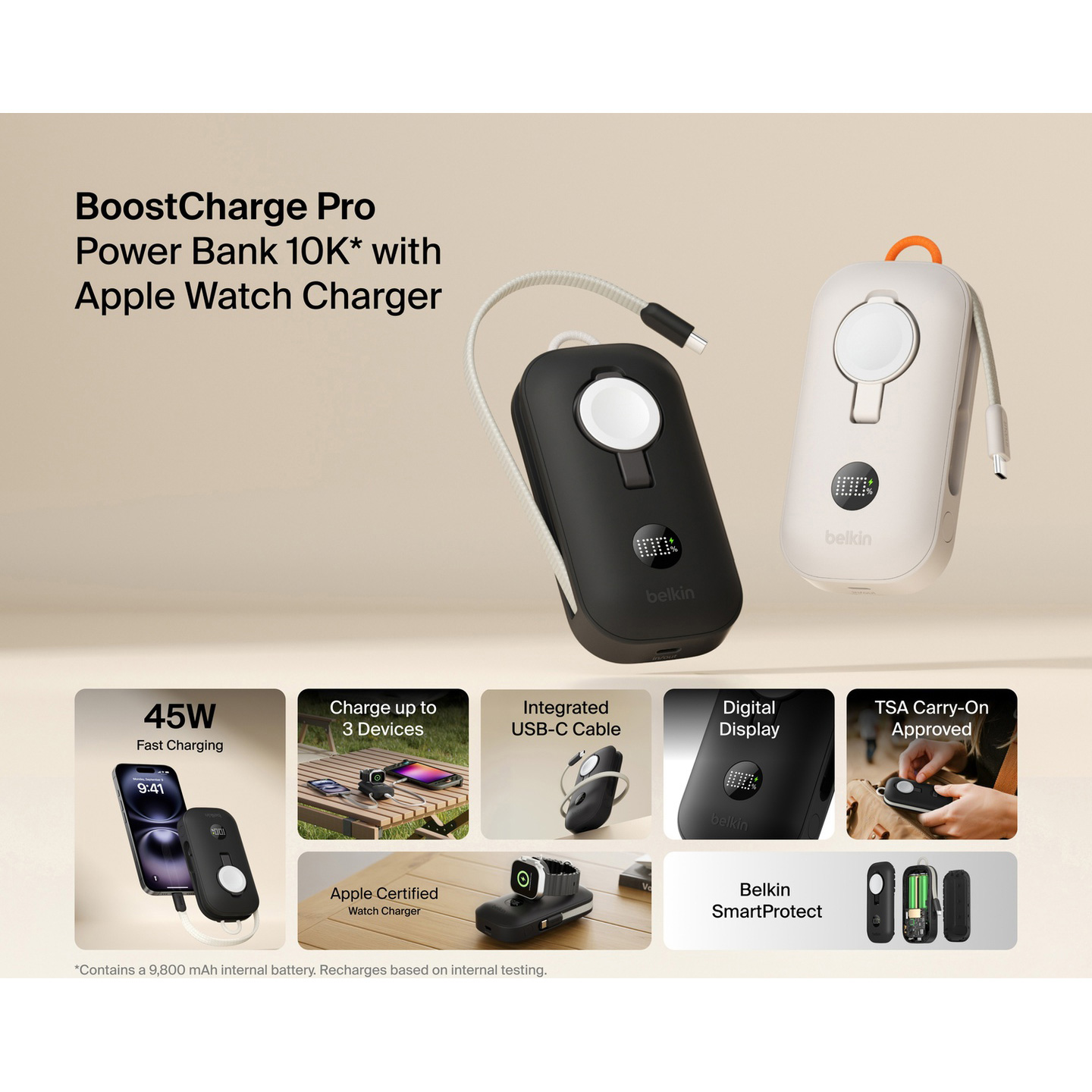 Повербанк BELKIN BoostCharge Pro Power Bank 10K with Apple Watch Charger 45W 10000mAh Black (BPD012HQBK)