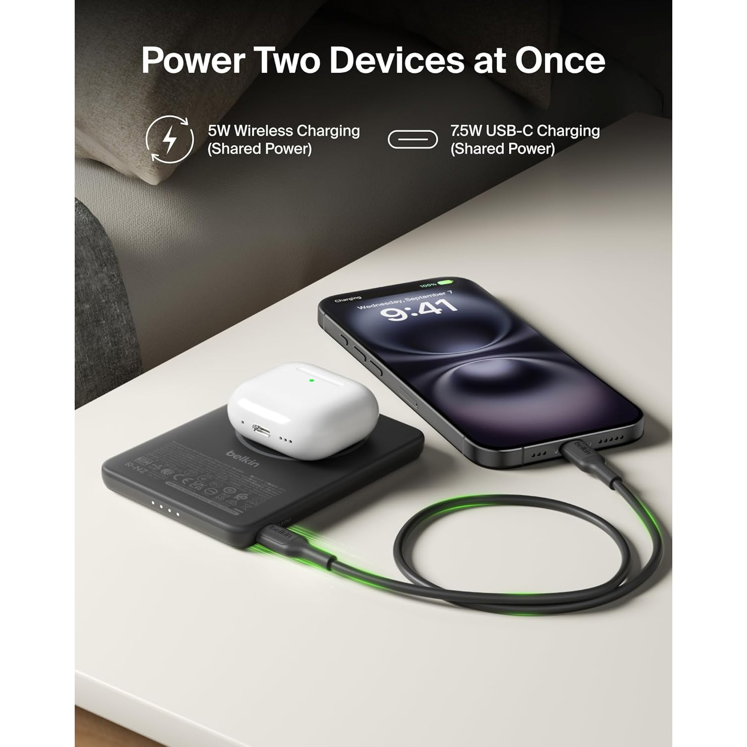 Повербанк MagSafe BELKIN BoostCharge Slim Magnetic Power Bank 5K 15W 5000mAh Black (BPD020HQBK)