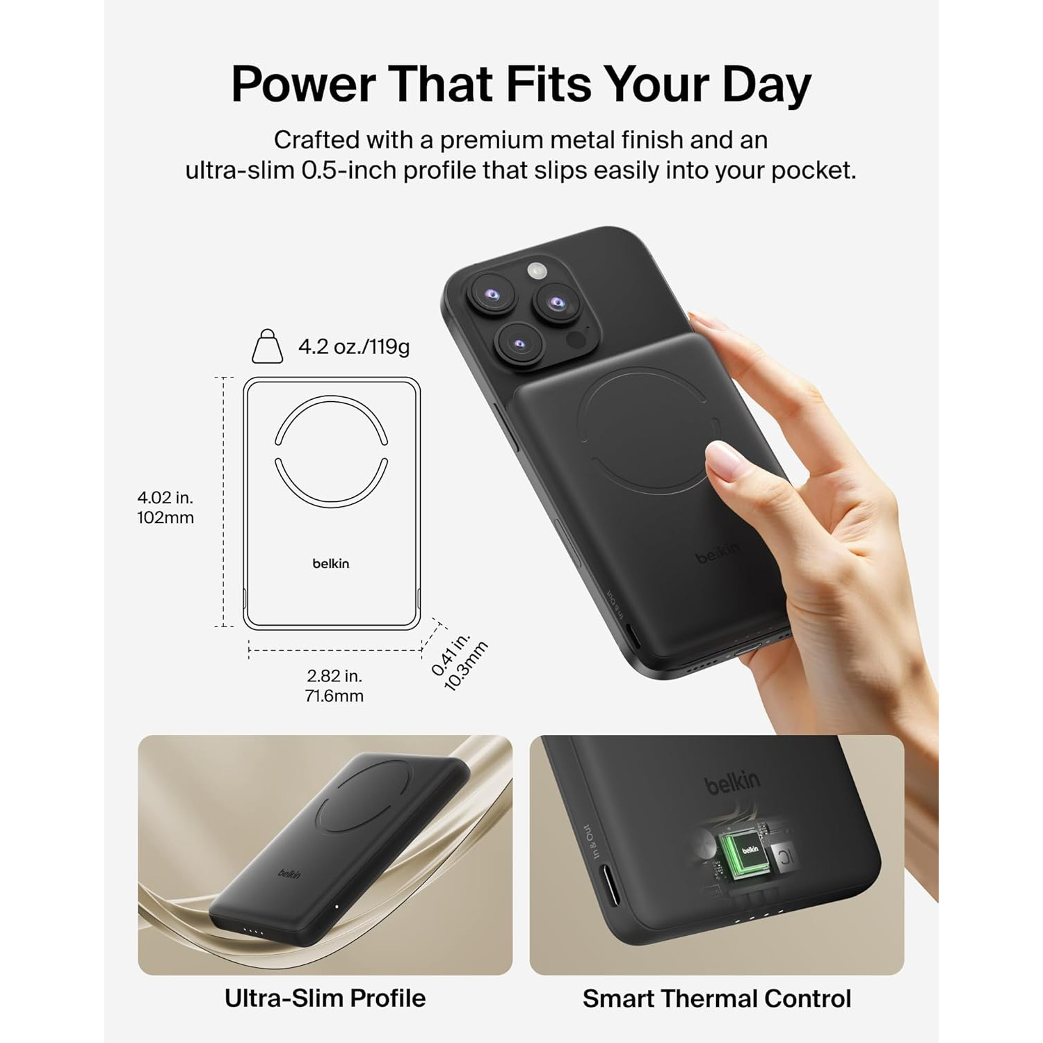 Повербанк MagSafe BELKIN BoostCharge Slim Magnetic Power Bank 5K 15W 5000mAh Black (BPD020HQBK)