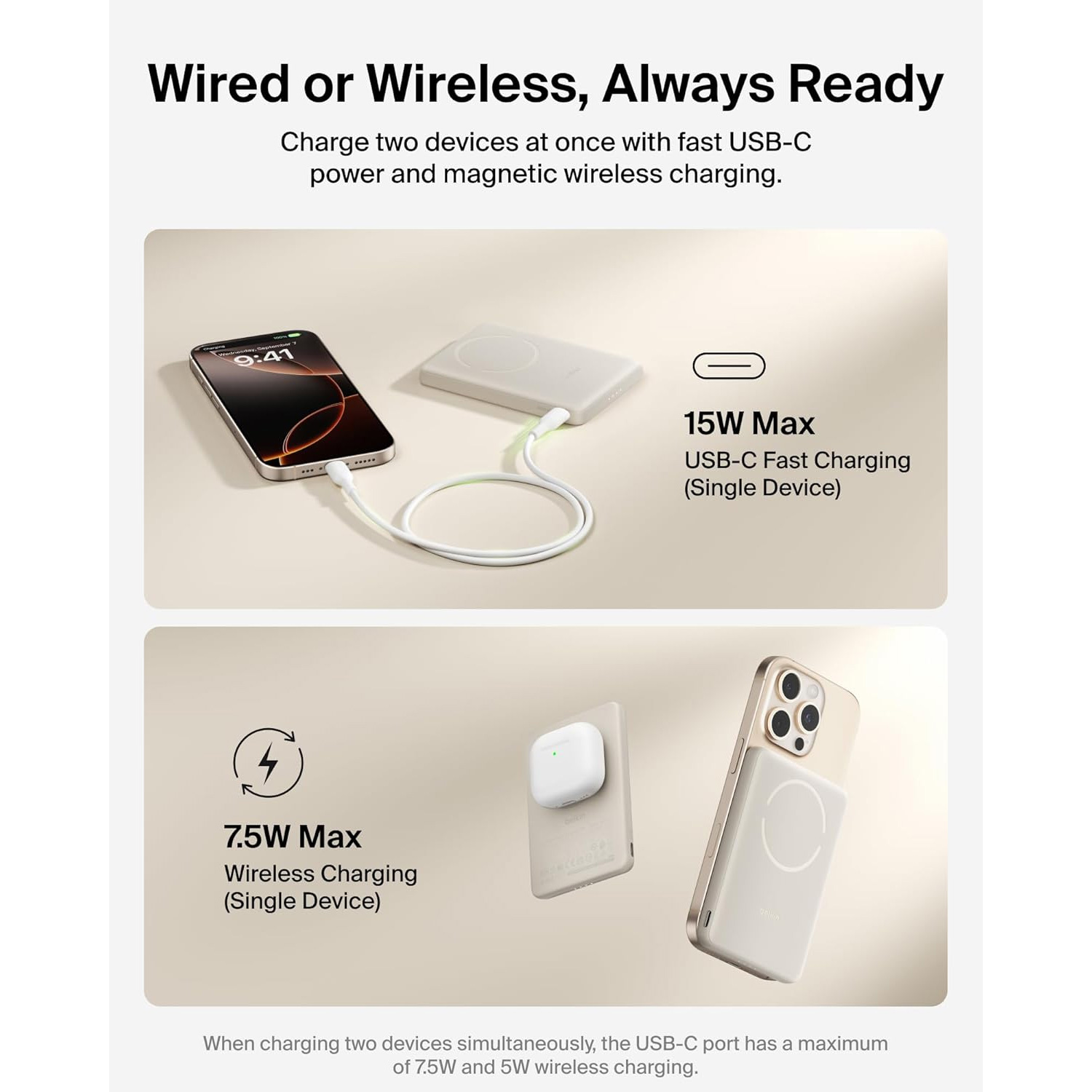 Повербанк MagSafe BELKIN BoostCharge Slim Magnetic Power Bank 5K 15W 5000mAh Sand (BPD020HQSA)