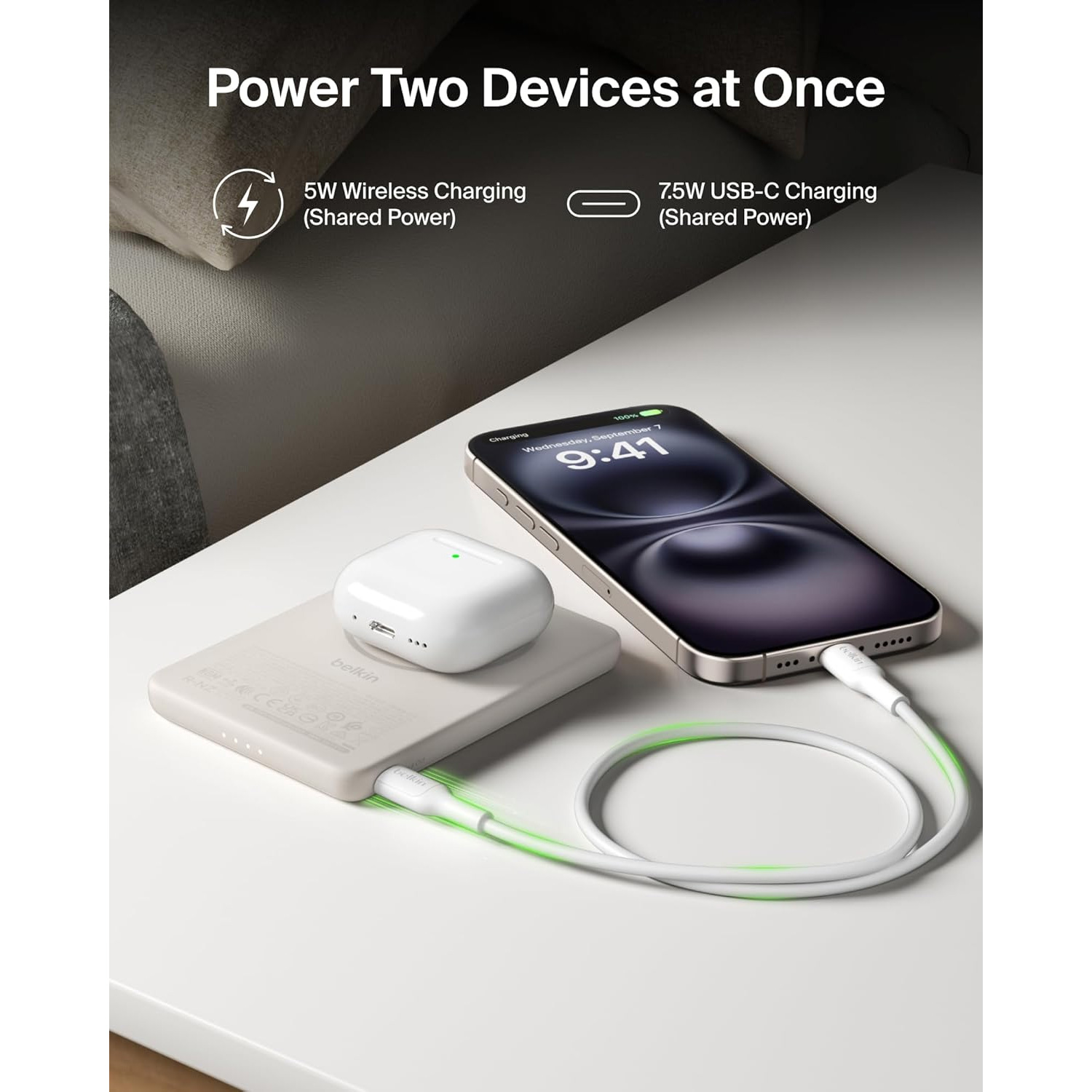 Повербанк MagSafe BELKIN BoostCharge Slim Magnetic Power Bank 5K 15W 5000mAh Sand (BPD020HQSA)